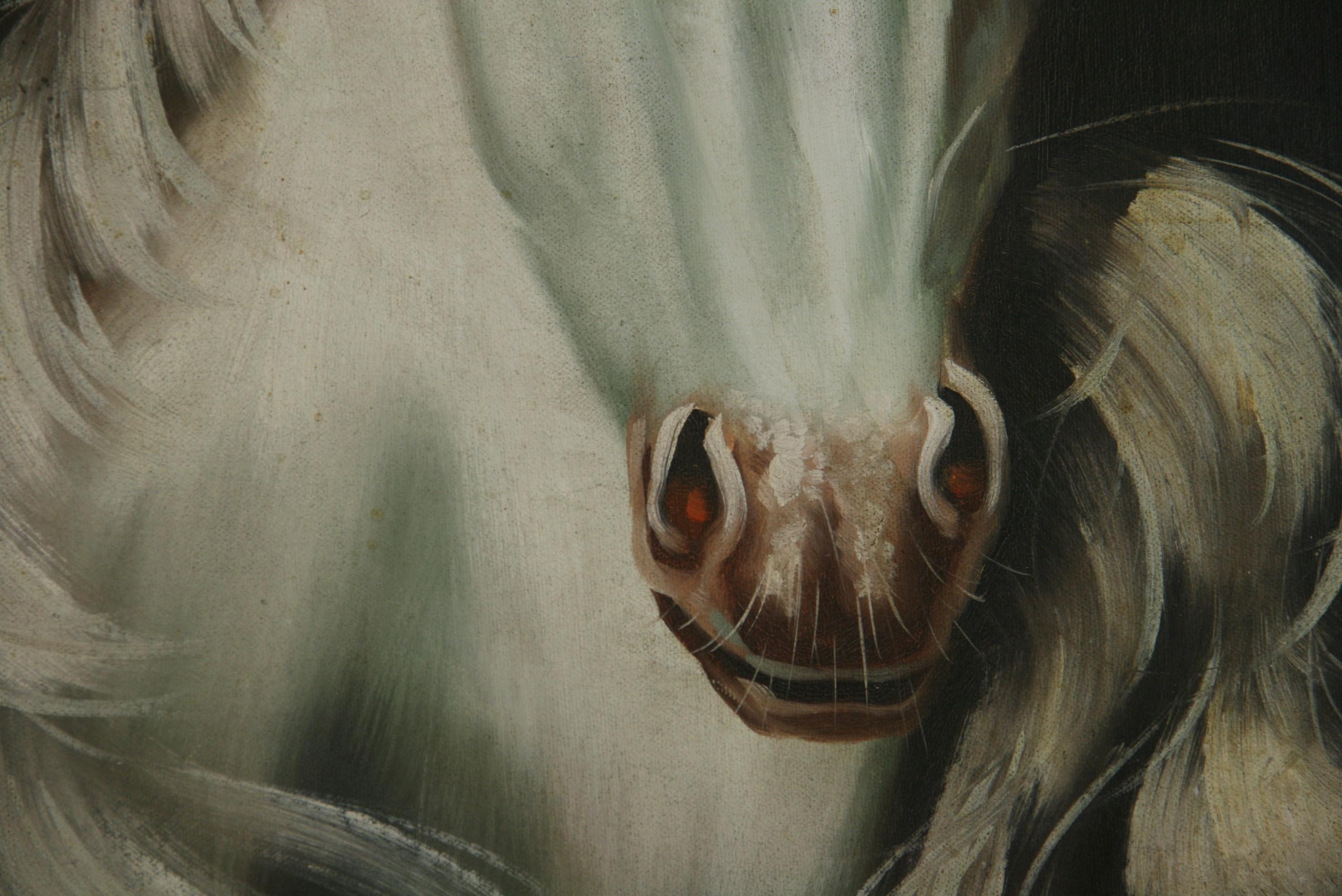 Vintage White Stallion Equestrian Oil Painting (peinture à l'huile) en vente 3