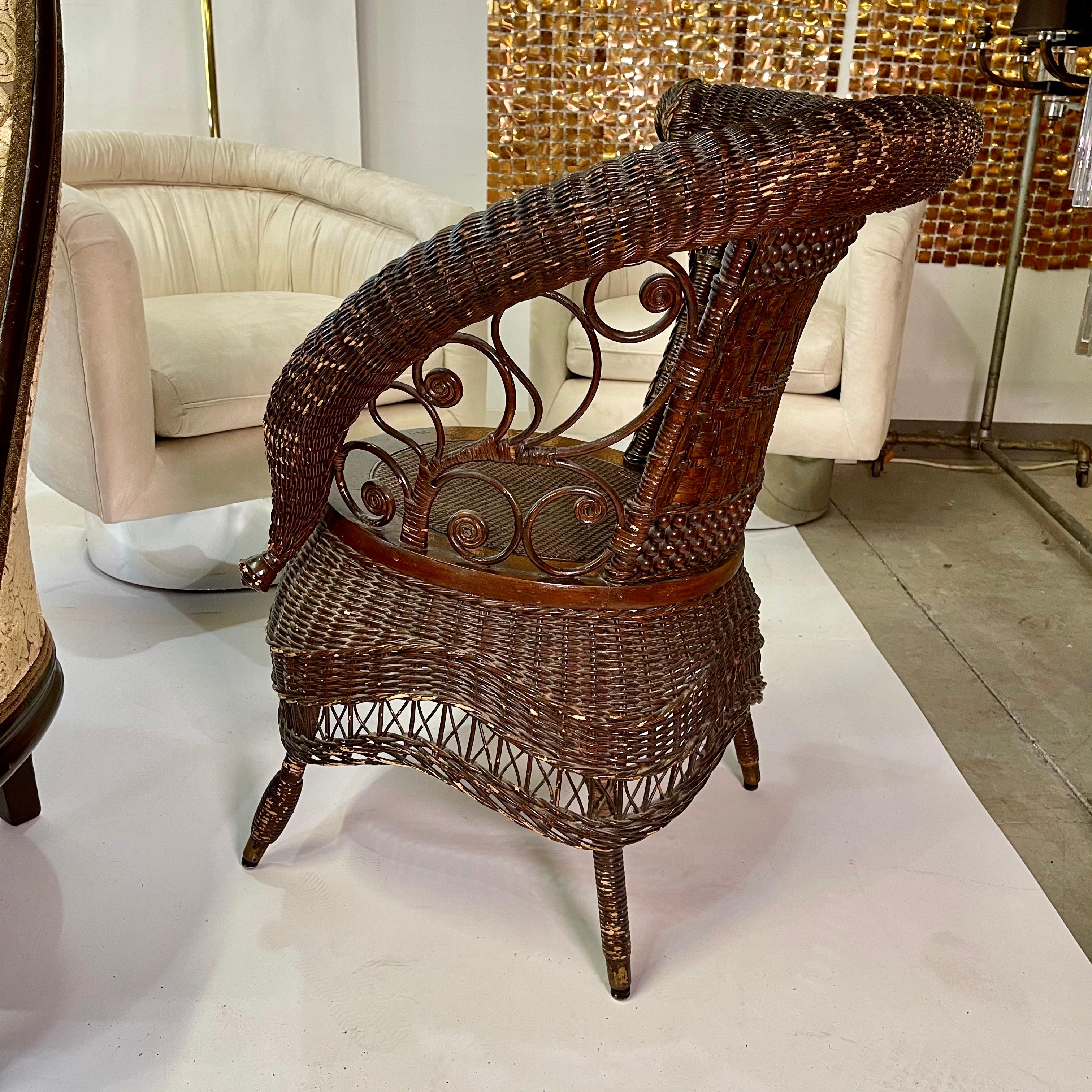 Jenkins & Phipps Stick and Ball Wicker Portrait Chair In Good Condition For Sale In Hanover, MA