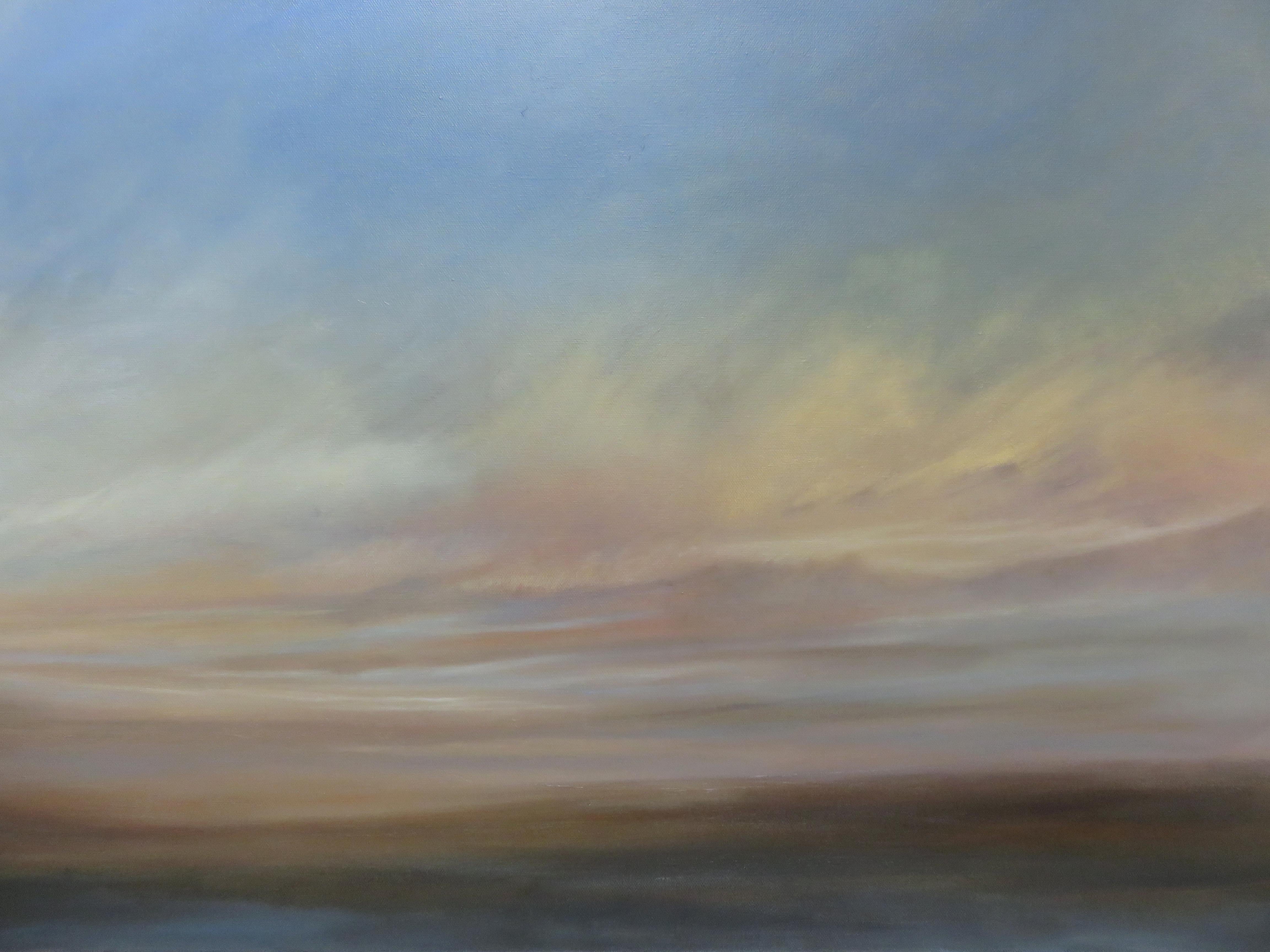 Accanto ad acque tranquille, pittura ad olio astratta - Landscape Painting Grigio di Jenn Williamson