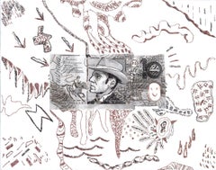Bush Poet Australian 10 Dollar Note, monochromatic whimsical pattern currency