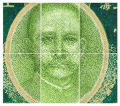 El General, tonos verdes, dinero, patrón puntillista brillante moneda global