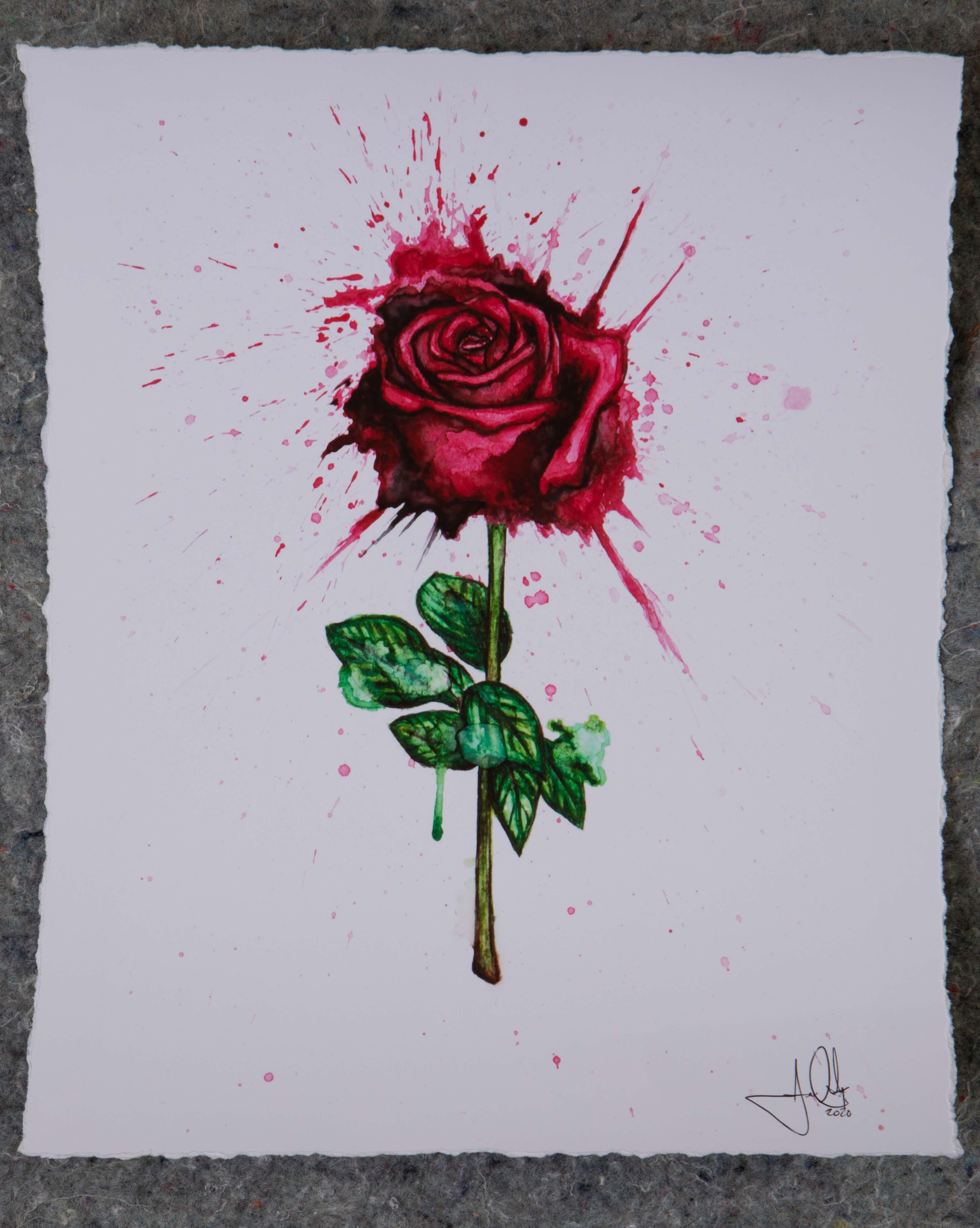 Jenna Morello Figurative Art - Splatter Painted Rose