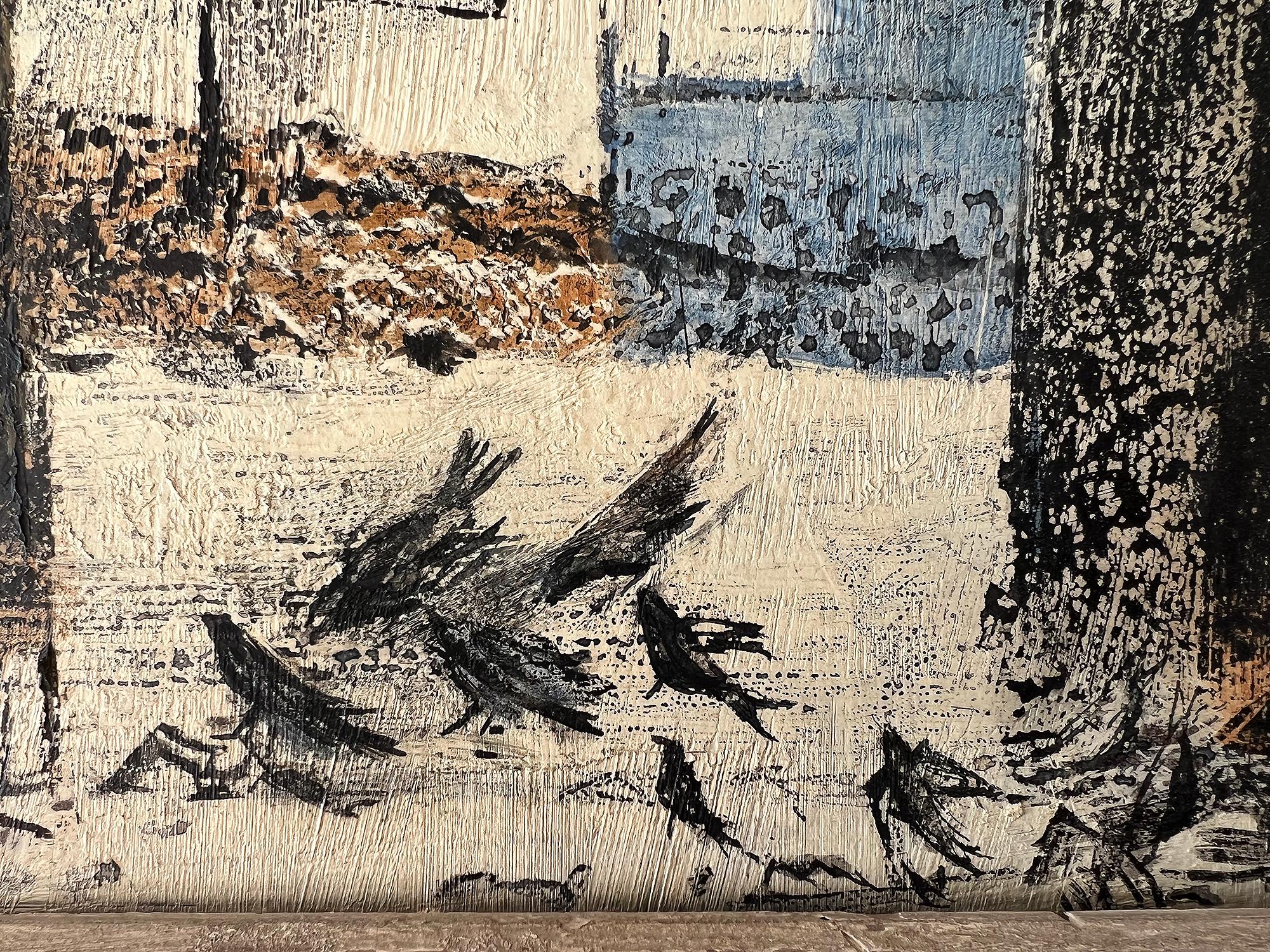 Back Fence with Bird. - Mid-Century -  WPA Artist  For Sale 3