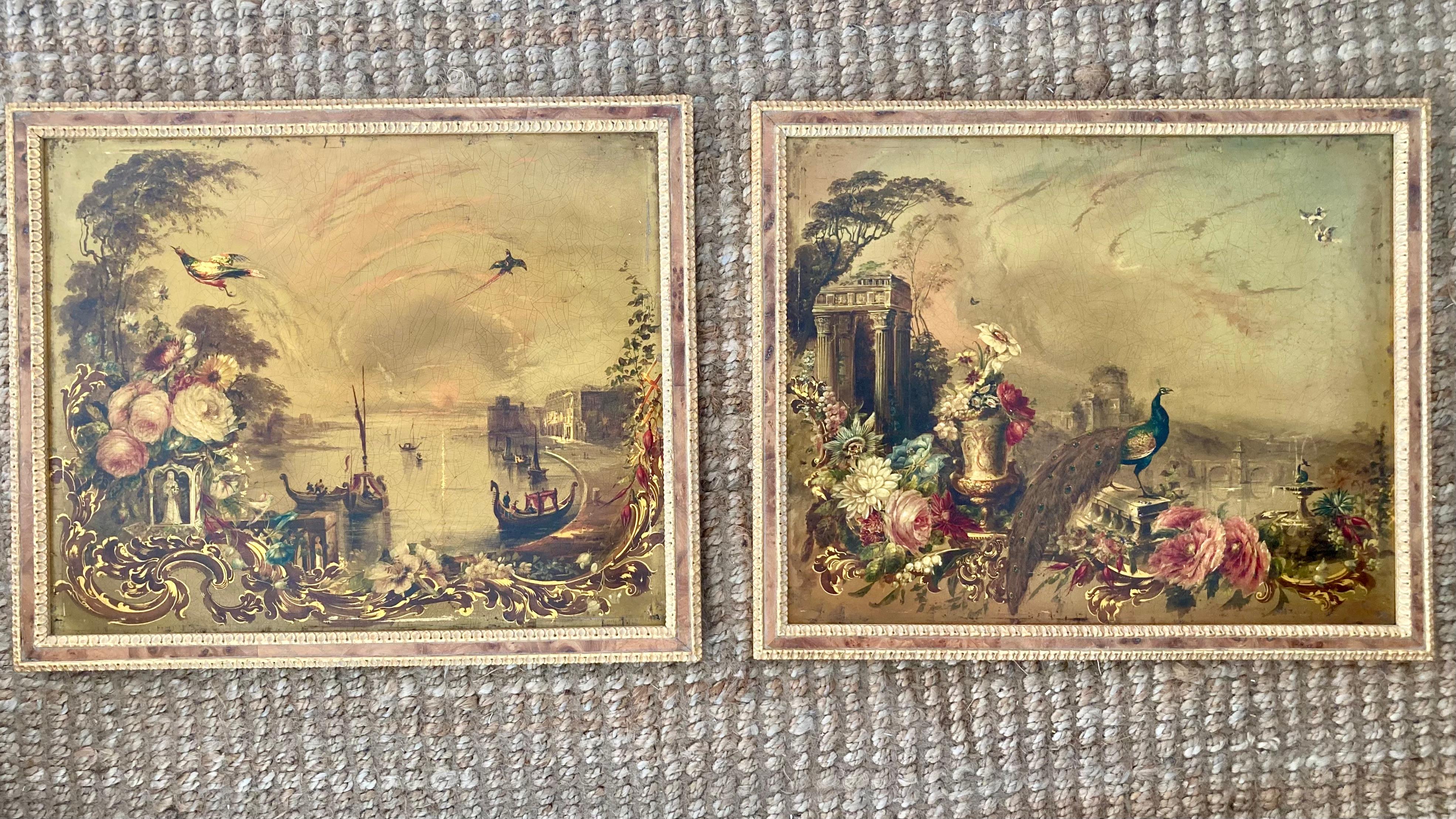 Pair of Beautiful Jennens and Bettridge 19th Century paintings. Floral and Fauna details on both paintings make these a lovelily pair. Both paintings are framed the same and highlight the paintings details.
