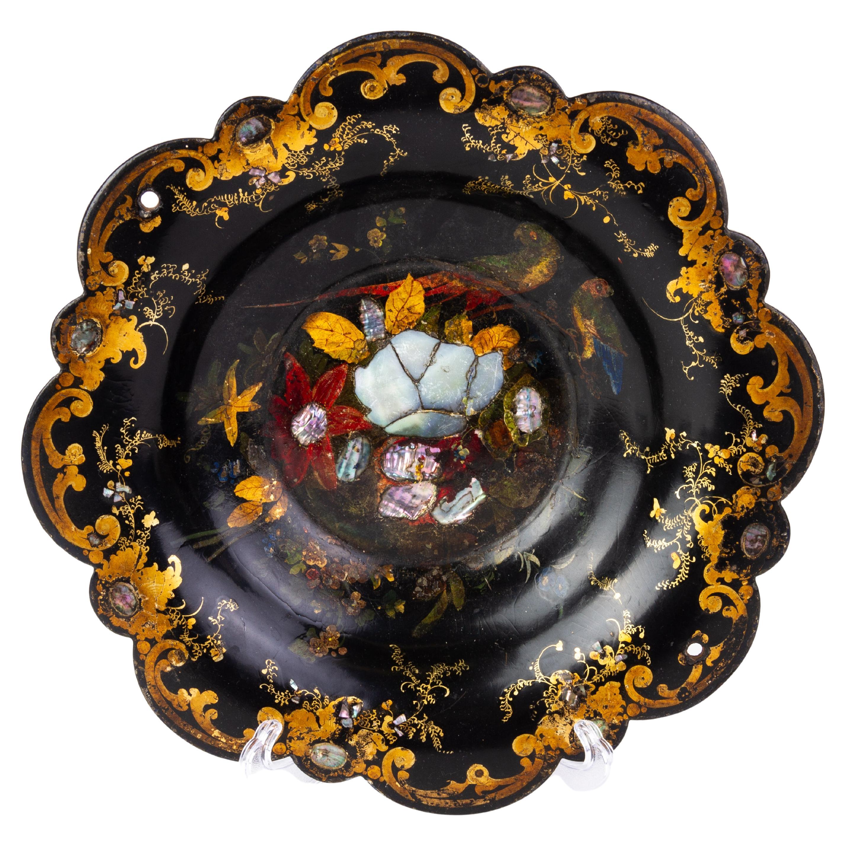 Jennens & Bettridge Papier Mache Inlaid Mother of Pearl Plate 19th Century For Sale