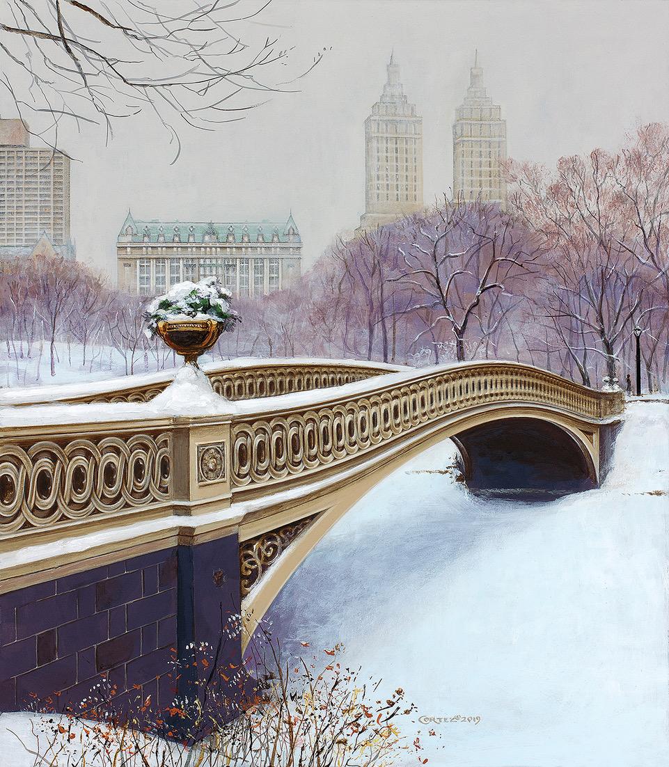 Jenness Cortez Landscape Painting - The Bow Bridge in Winter