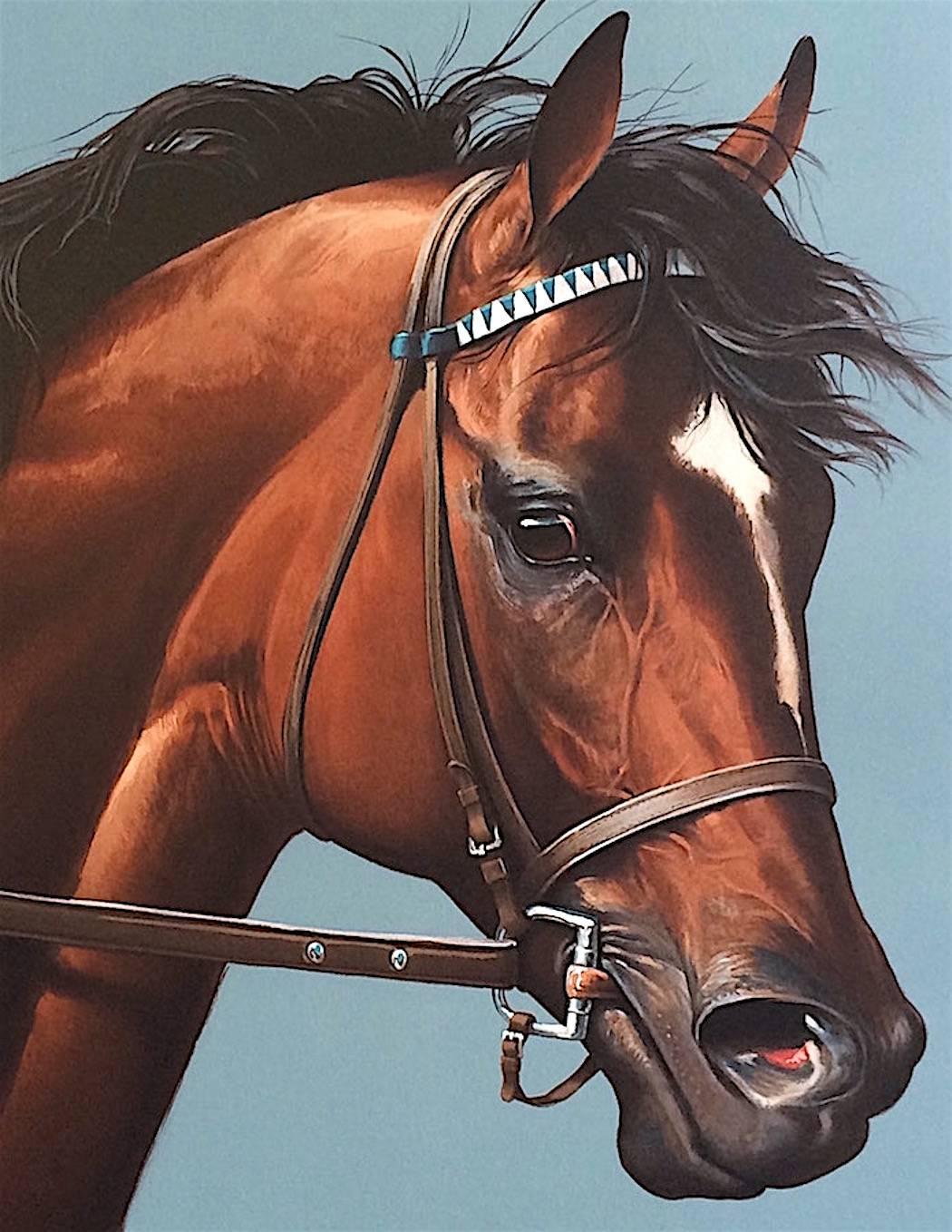 Jenness Cortez Portrait Print - CIGAR-Champion Horse Portrait, Hand Drawn Lithograph, Horse Racing