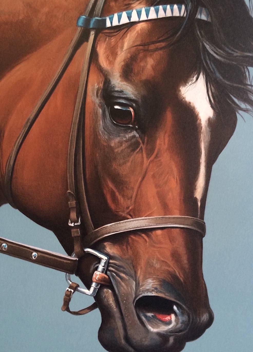 CIGAR Champion-Pferd Porträt, signierte Lithographie, Equine-Kunst, Pferderennen-Geschichte (Grau), Animal Print, von Jenness Cortez