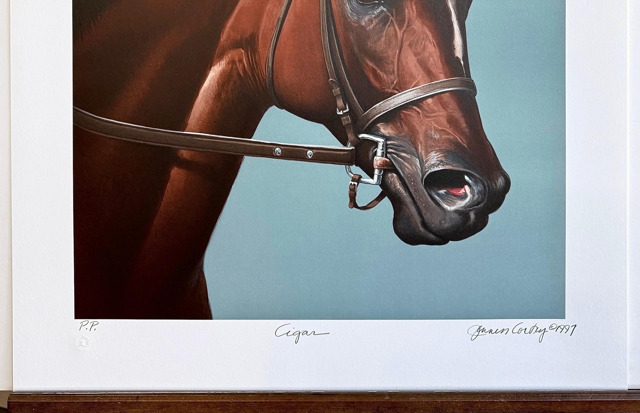 Portrait de cheval de champion signé CIGAR, lithographie d'art de l'équitation, histoire des courses de chevaux en vente 2