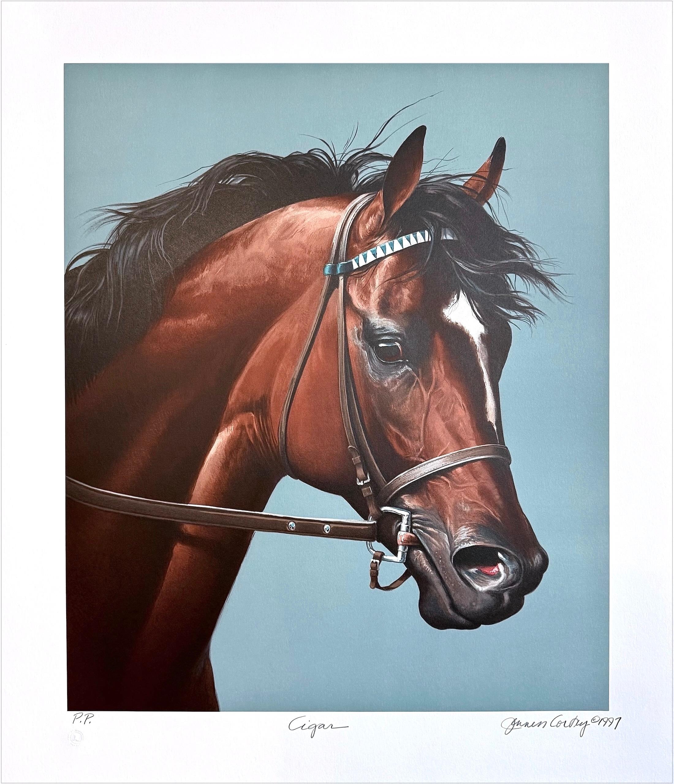CIGAR Champion-Pferd Porträt, signierte Lithographie, Equine-Kunst, Pferderennen-Geschichte