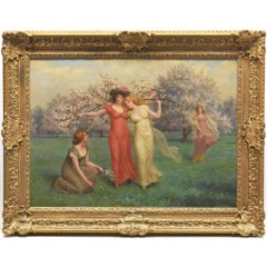 Young Women in a Garden by Jennie Augusta Brownscombe (American, 1850 - 1936)