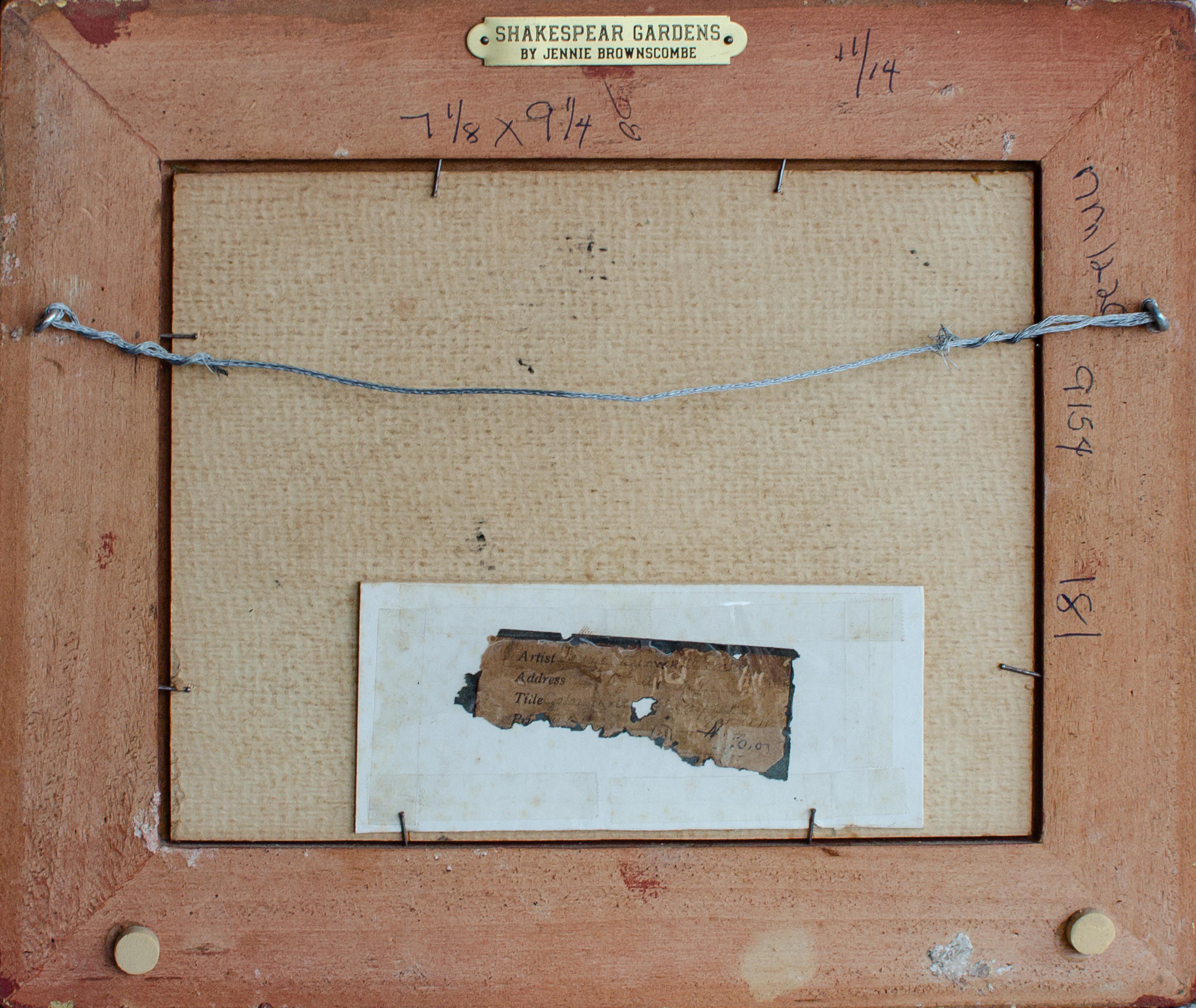 Jennie Brownscombe
Farbskizze, Shakespeare-Garten, ca. 1890er Jahre
Signiert unten links
Öl auf Karton
7 1/8 x 9 1/4 Zoll


Der Künstler wurde in einer Blockhütte im ländlichen Nordosten Pennsylvanias als Sohn von William Brownscombe, einem in