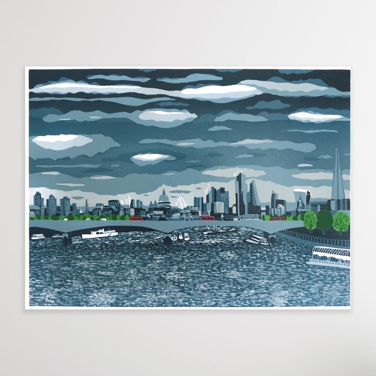 Passing Storm (Waterloo Bridge), Limited edition print, Cityscape, London - Print by Jennie Ing