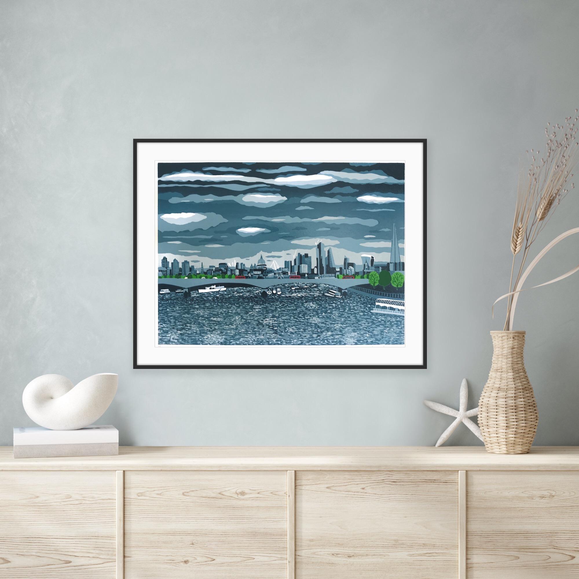 Passing Storm (Waterloo Bridge), Limited edition print, Cityscape, London - Contemporary Print by Jennie Ing