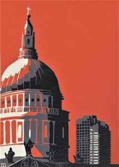 Cattedrale di Paul con Barbican (arancione), Stampa a tiratura limitata, Londra
