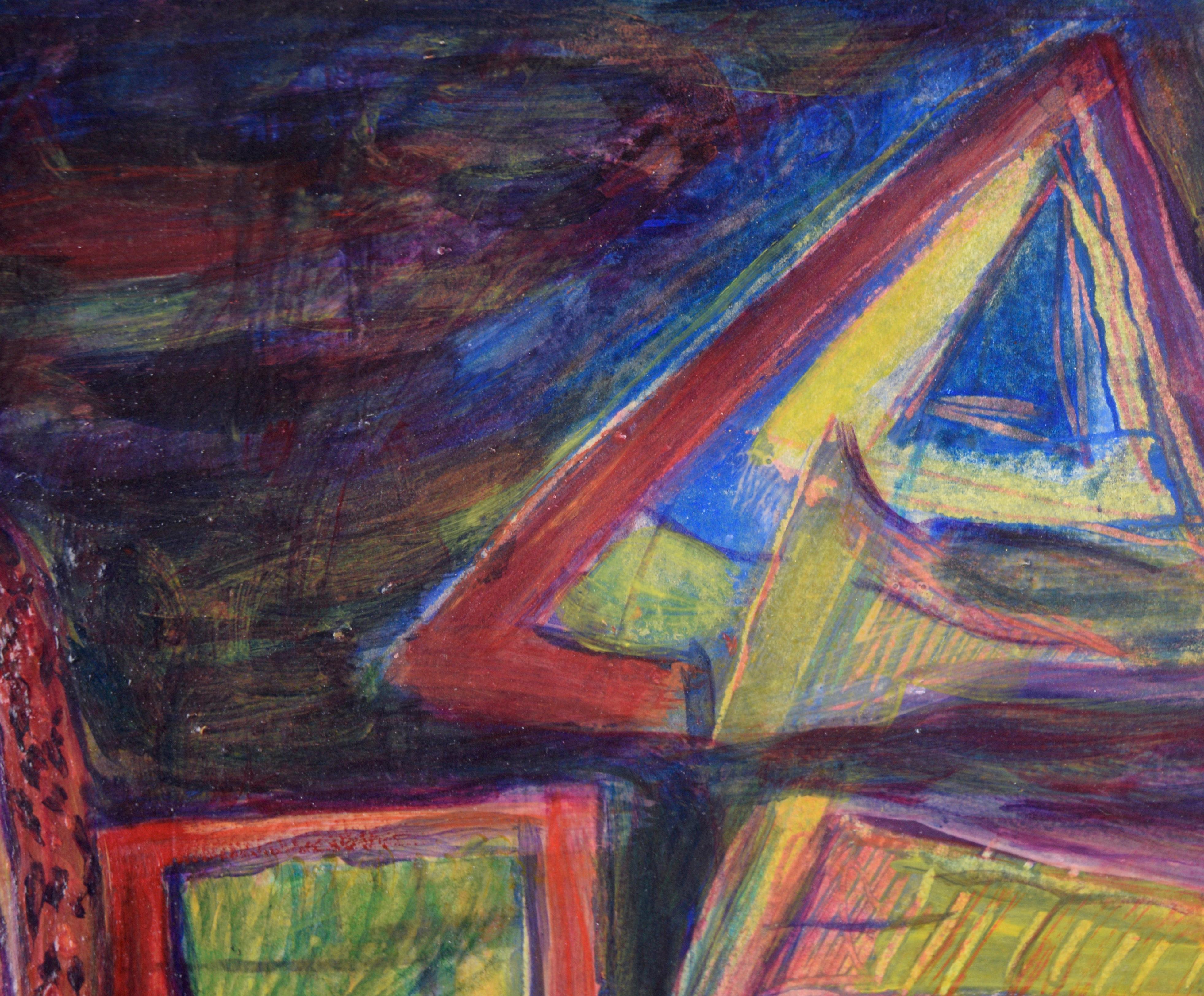 Intérieur abstrait psychédélique avec miroir à l'huile sur papier - Expressionnisme abstrait Painting par Jennie Rafton