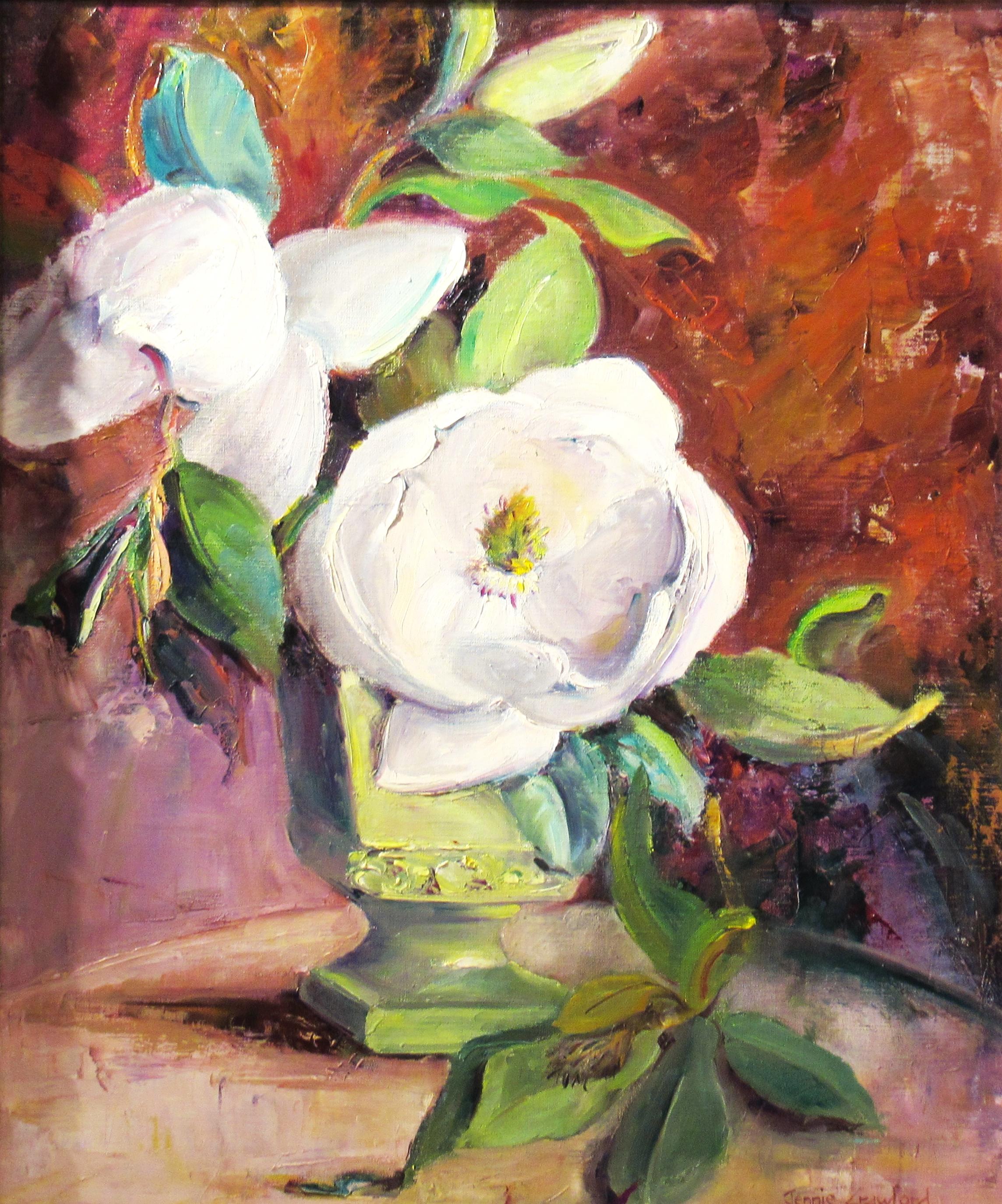 Bodegón de flores con jarrón - Painting de Jennie Thatcher Crawford