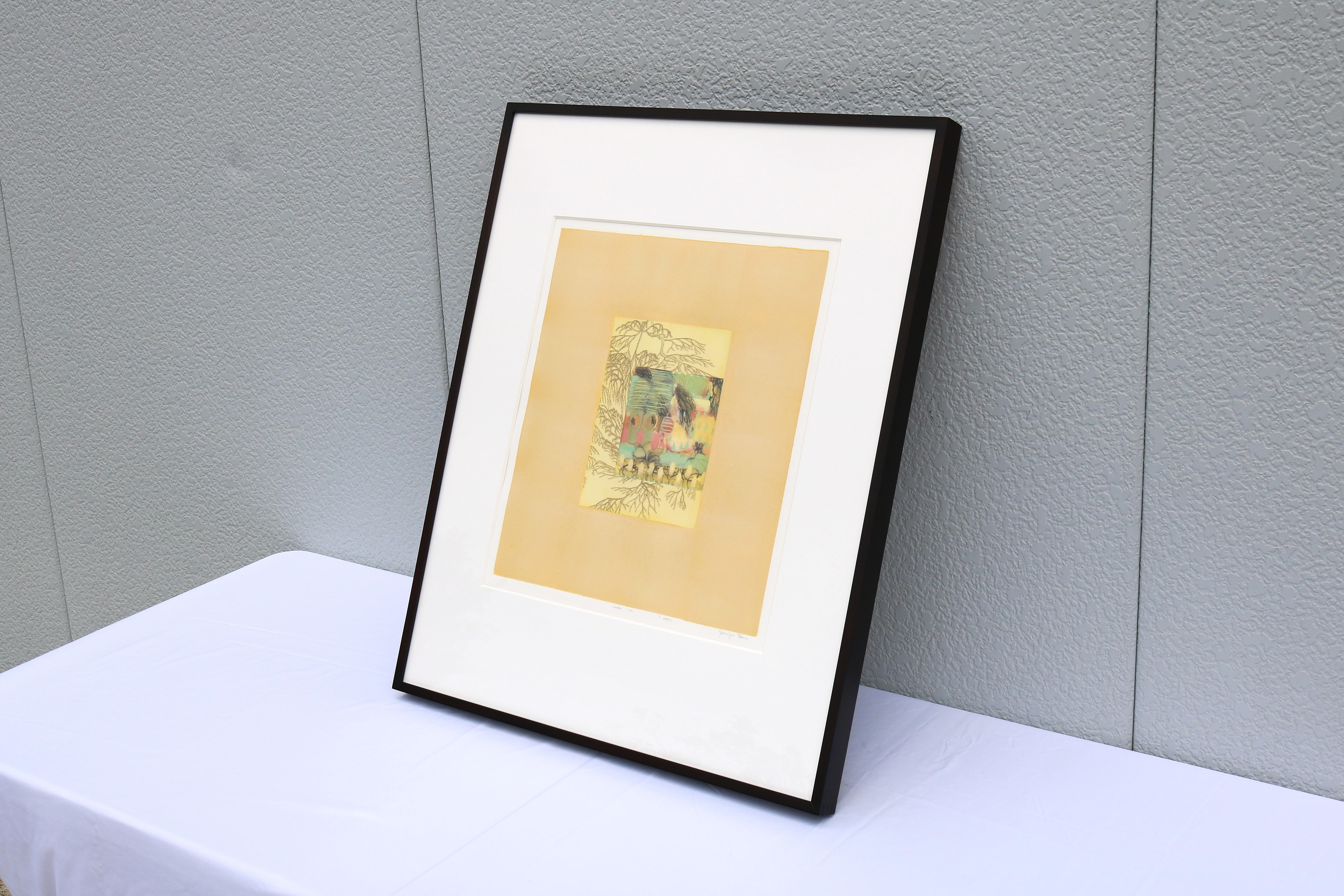 Jennifer Bain Abstrakte Monotypie Kunstwerk One-of-a-Kind, signiert und gerahmt, 2006 (Handbemalt) im Angebot