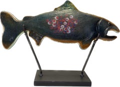 "Wild Caught 33" Casted Glass Dark Blue red spots wall or with base for tabletop