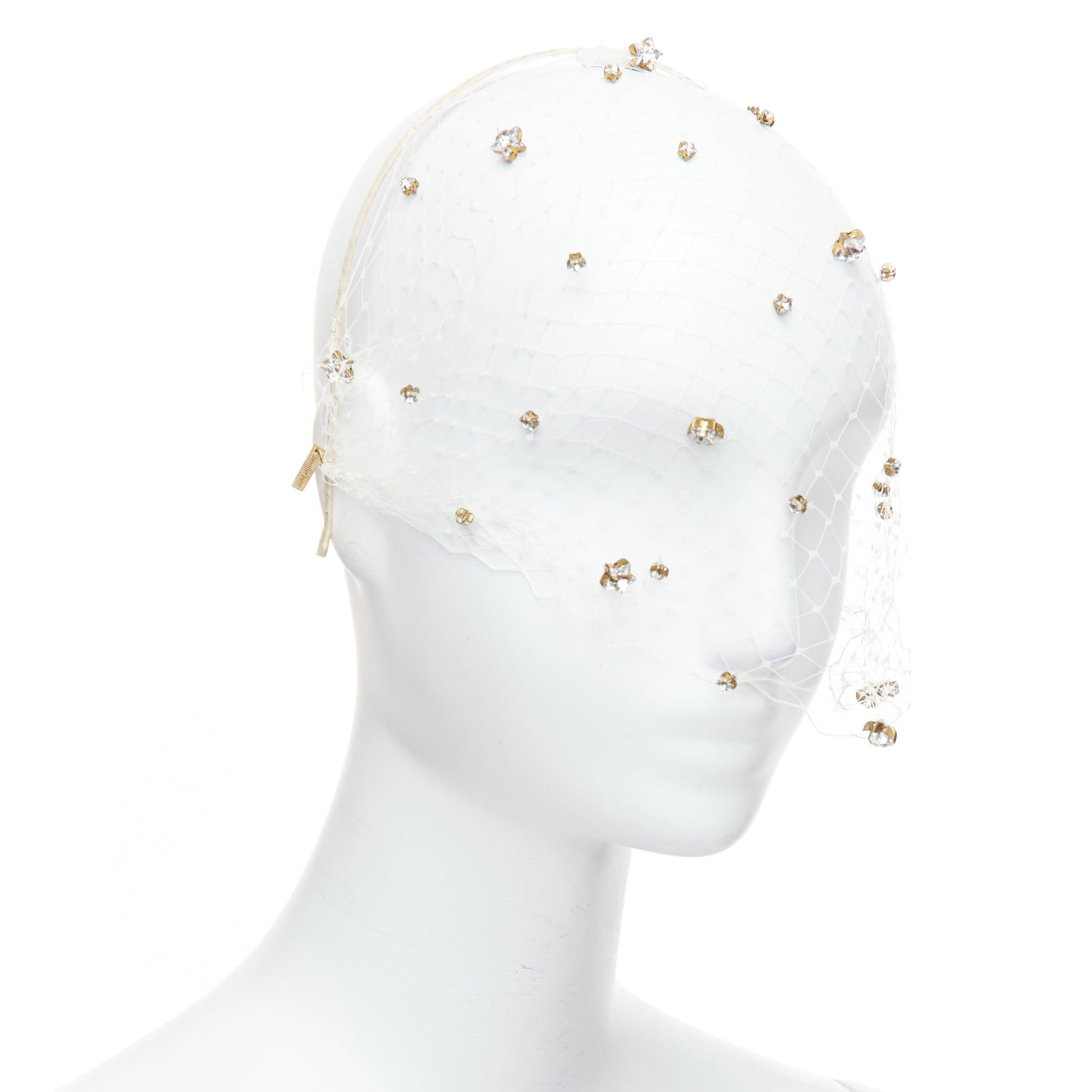 JENNIFER BEHR Bridal clear star crystals cream fabric face veil headband In Excellent Condition In Hong Kong, NT