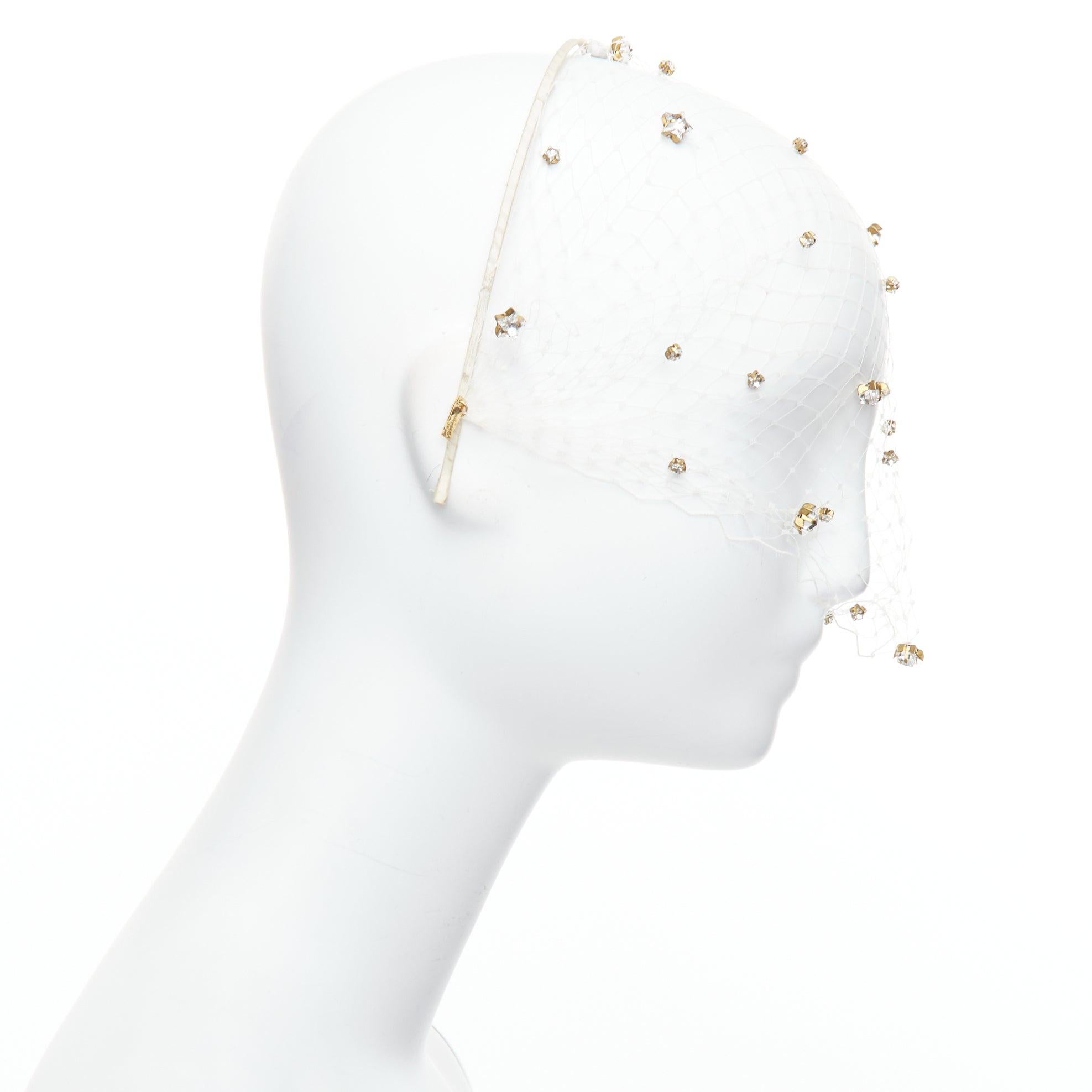 Women's JENNIFER BEHR Bridal clear star crystals cream fabric face veil headband
