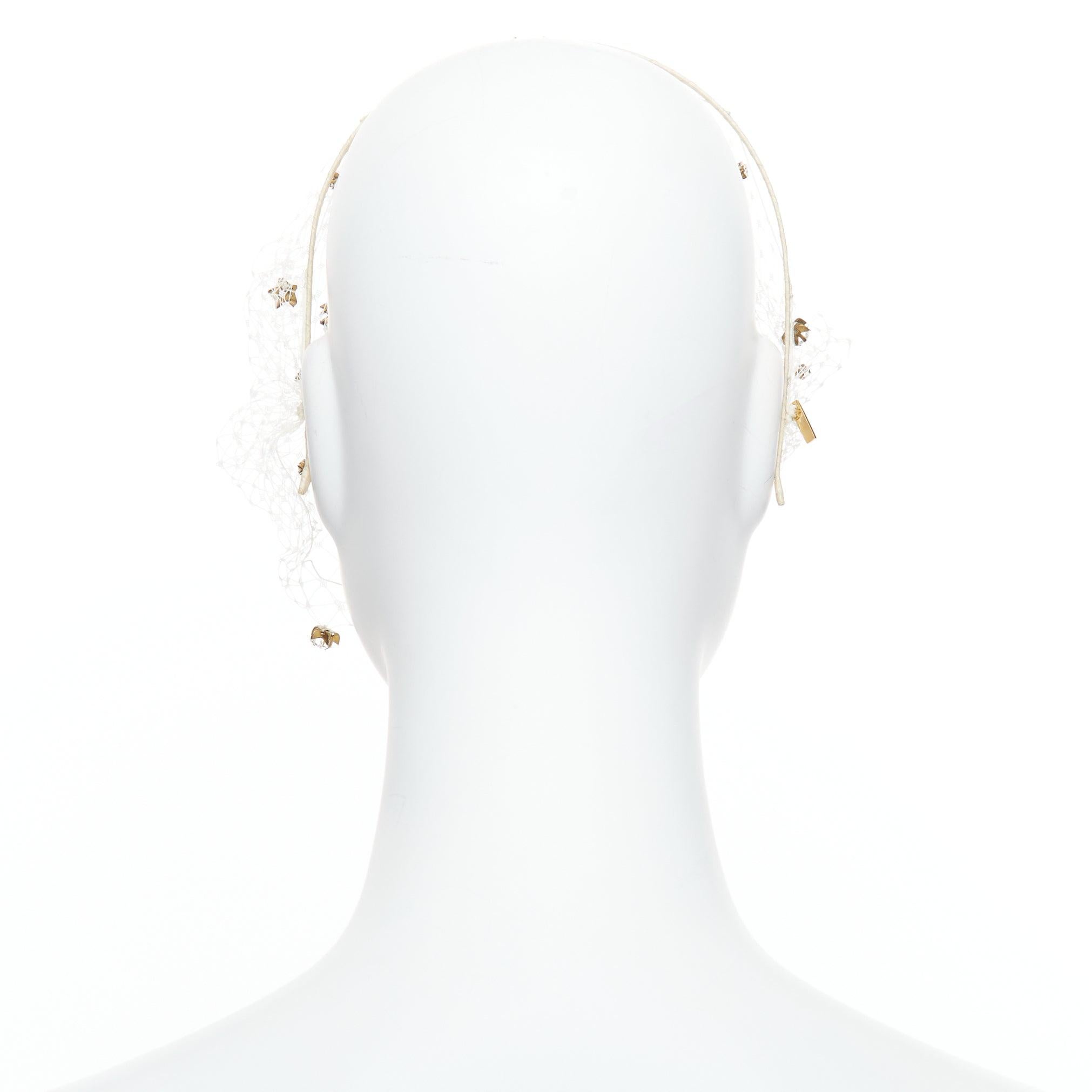 JENNIFER BEHR Bridal clear star crystals cream fabric face veil headband 1