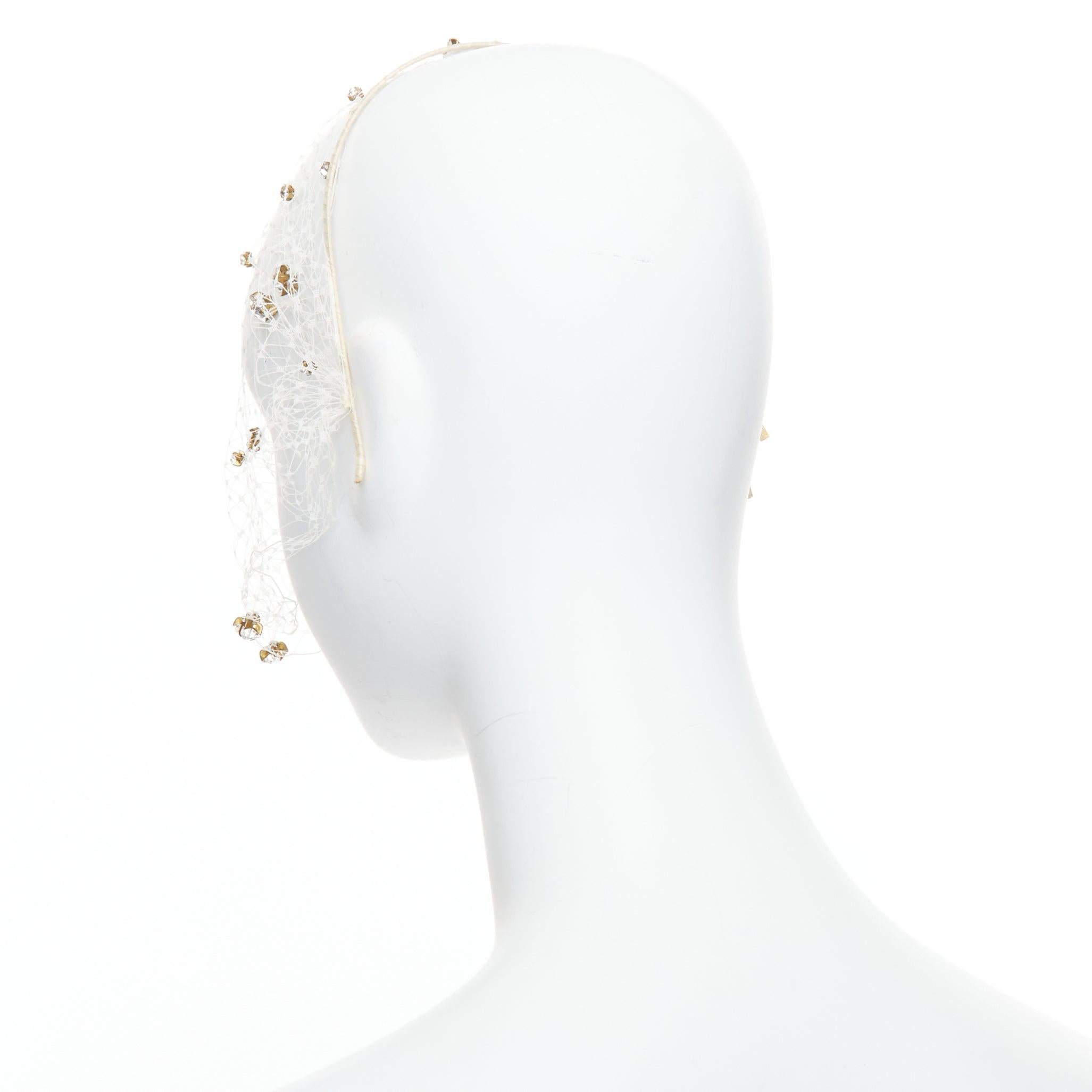 JENNIFER BEHR Bridal clear star crystals cream fabric face veil headband 2
