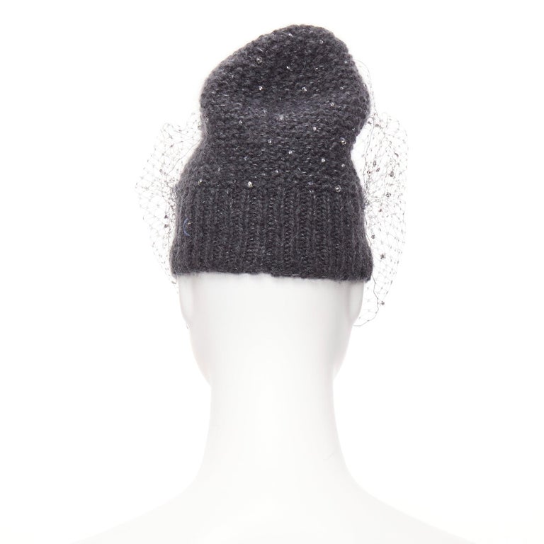 JENNIFER BEHR grey charcoal crystal beads veil round top beanie