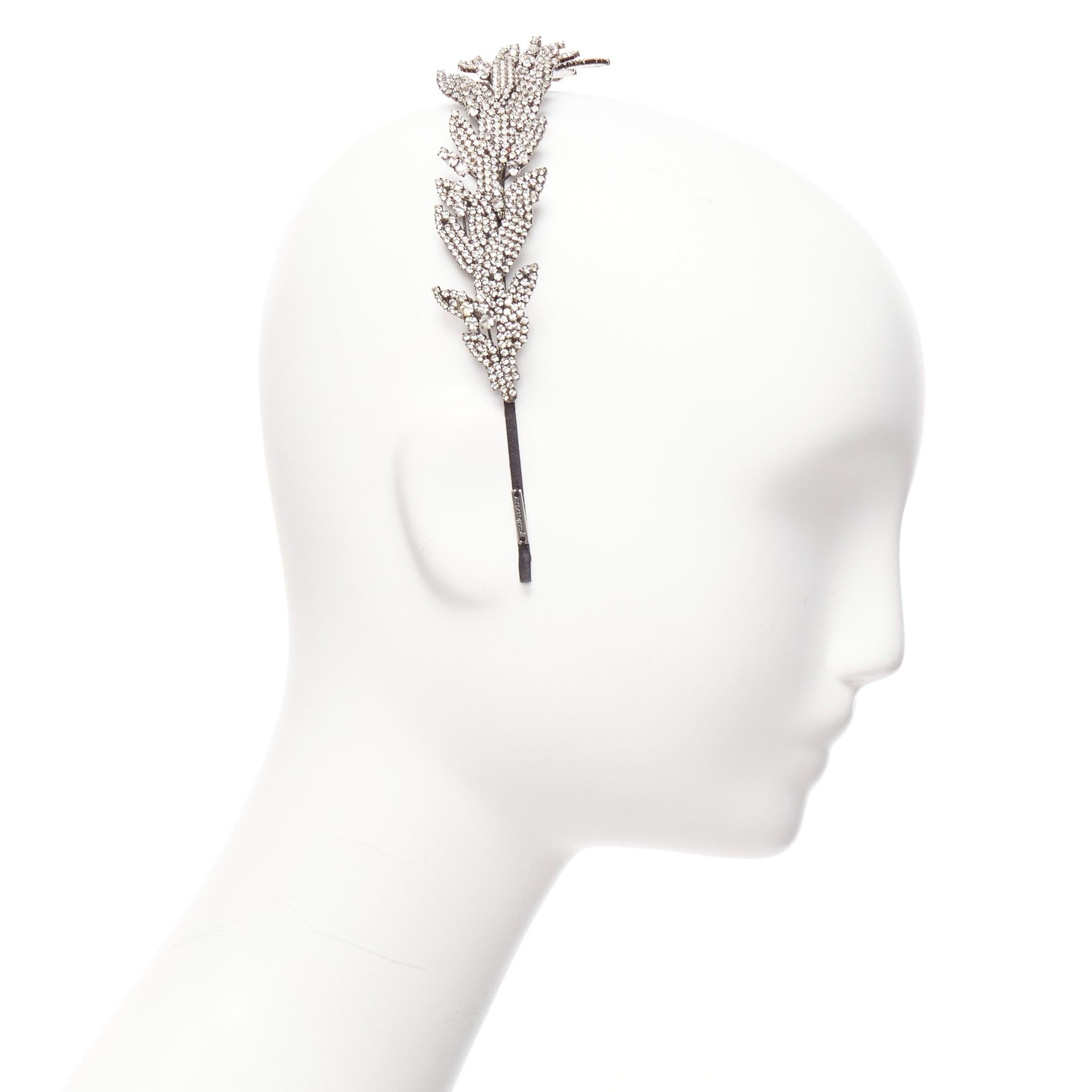 Women's JENNIFER BEHR silver crystal tiered leaves black fabric wrap Alice headband For Sale