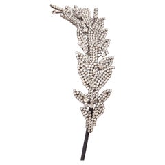 JENNIFER BEHR silver crystal tiered leaves black fabric wrap Alice headband