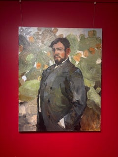 "The Art Critic" portrait of a man in the suit in front of the cactuses