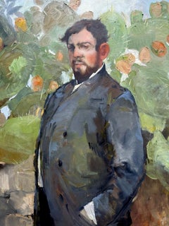 "The Art Critic" portrait of a man in the suit in front of the cactuses
