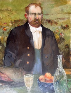 "The Butlers Diary (Gossip)" portrait of a man with hundreds of soldiers in back