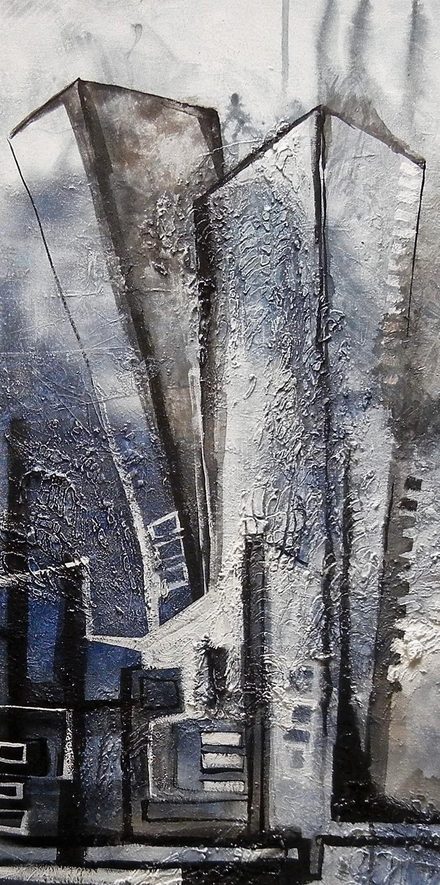 „Stadt Static“ (2022) von Jennifer Bobola, Abstraktes Gemälde in Mischtechnik im Angebot 1