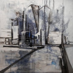 "City Static" (2022) by Jennifer Bobola, Mixed Media Abstract Painting