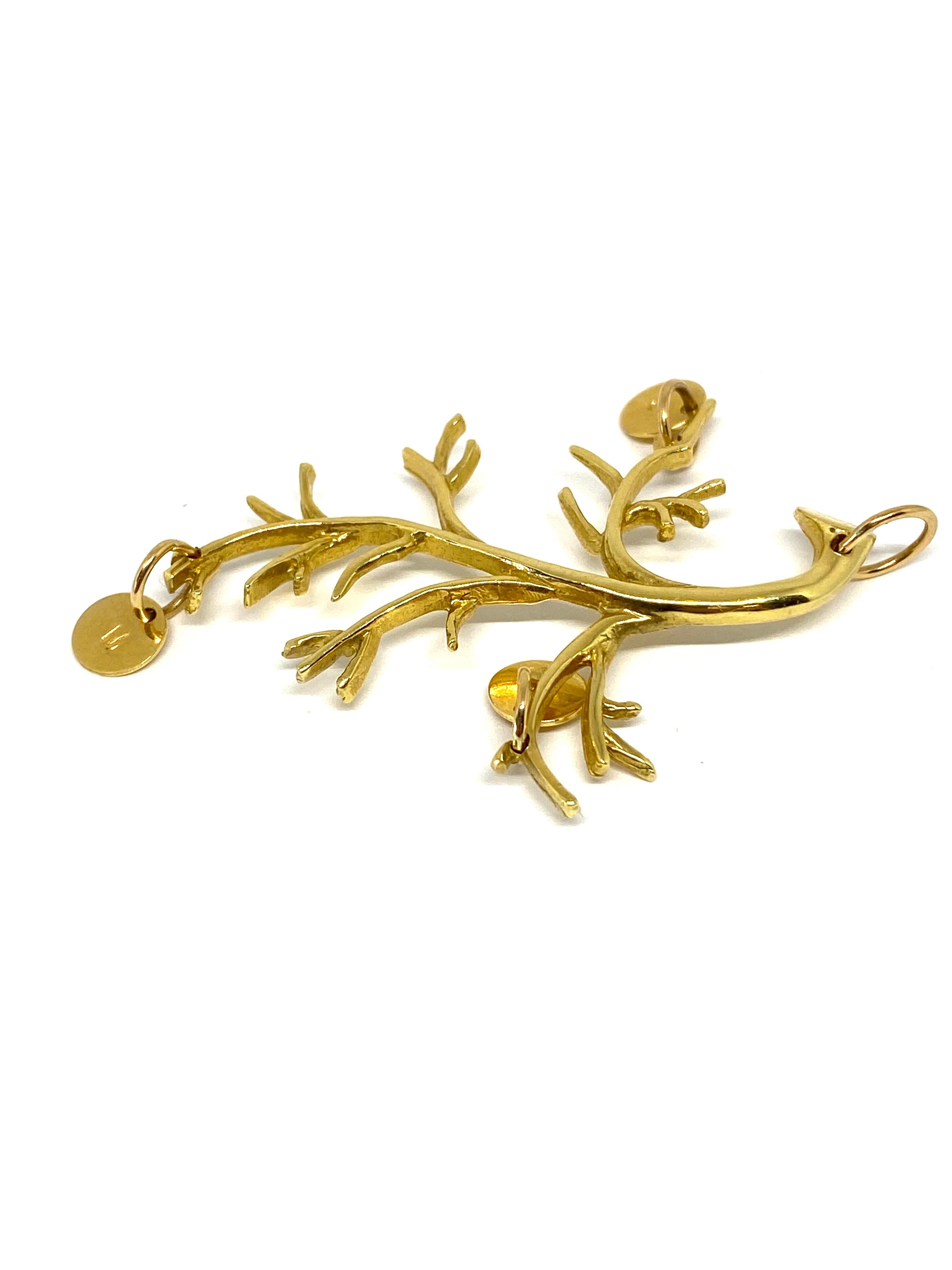 Modern Jennifer Fisher 18k Yellow Gold Branch Pendant w/ J M S Initial For Sale