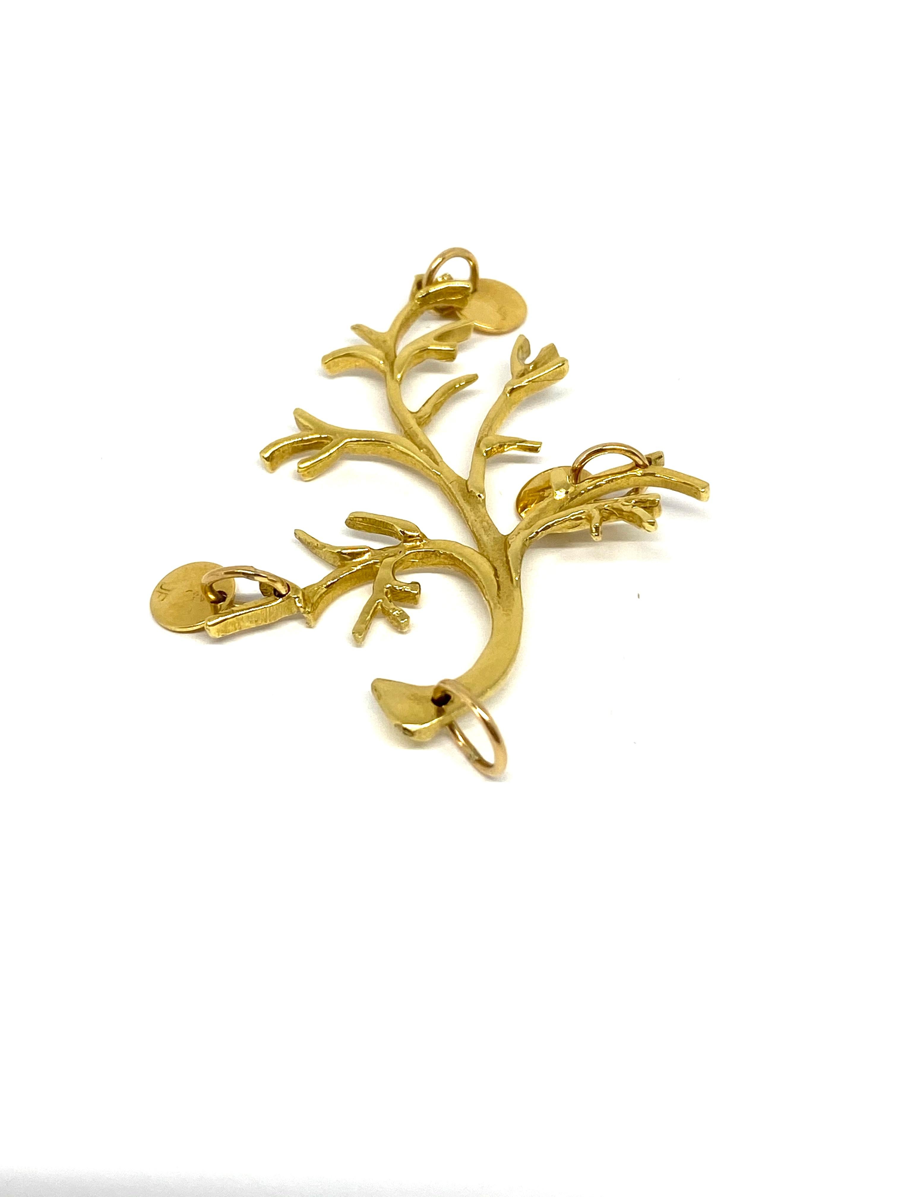 Jennifer Fisher 18k Yellow Gold Branch Pendant w/ J M S Initial In Excellent Condition For Sale In Beverly Hills, CA