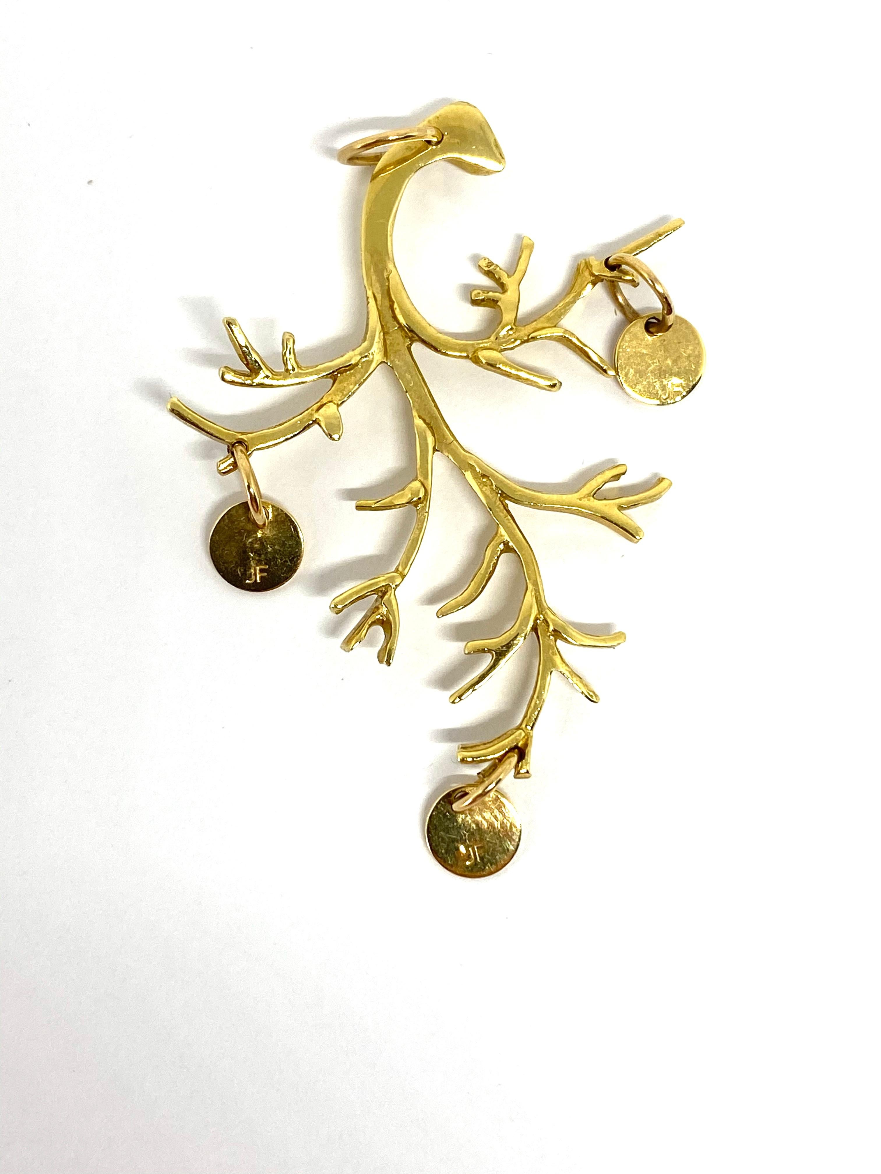 Women's or Men's Jennifer Fisher 18k Yellow Gold Branch Pendant w/ J M S Initial For Sale