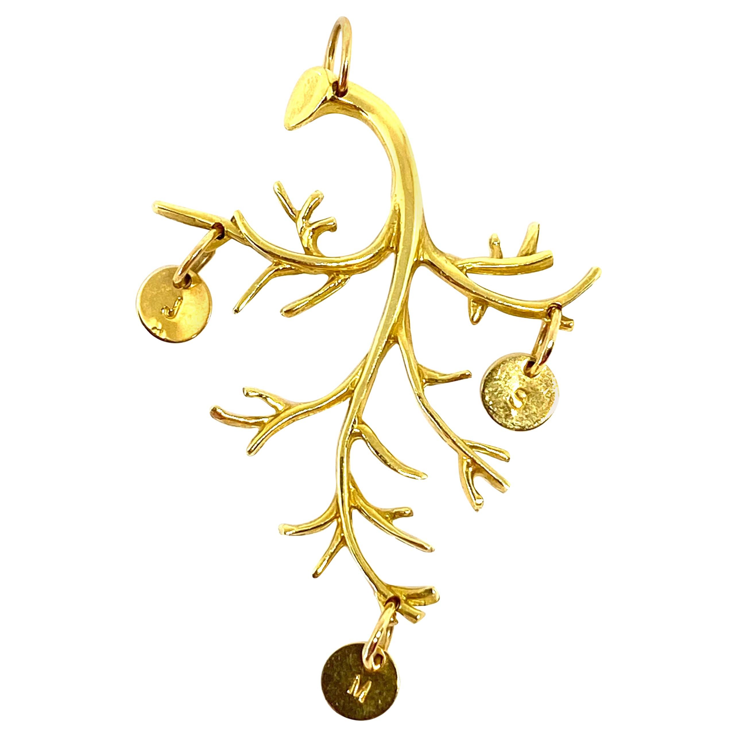 Jennifer Fisher 18k Yellow Gold Branch Pendant w/ J M S Initial For Sale