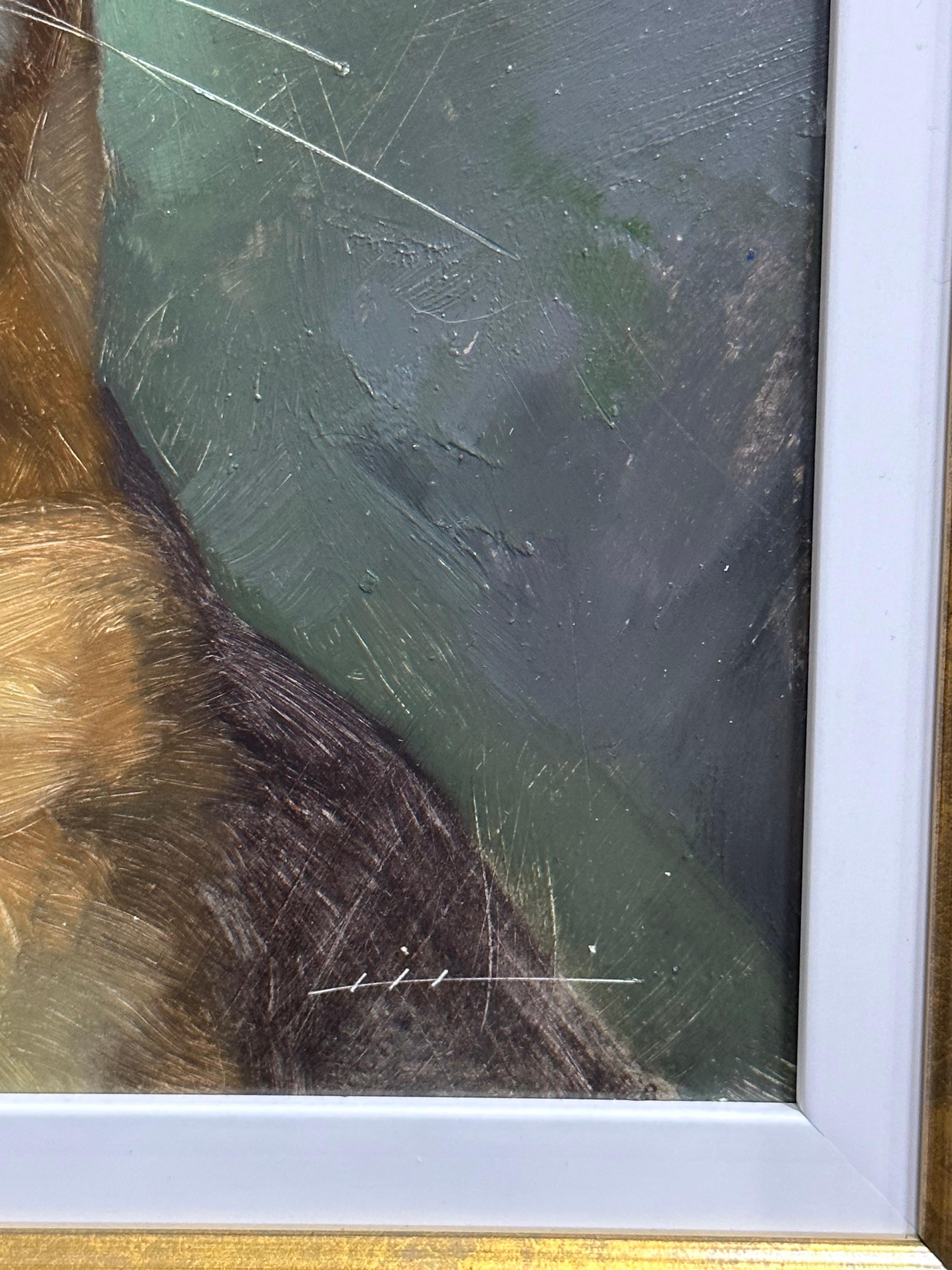Ritratto realista americano di una volpe che strizza gli occhi alla luce - Painting di Jennifer Gennari