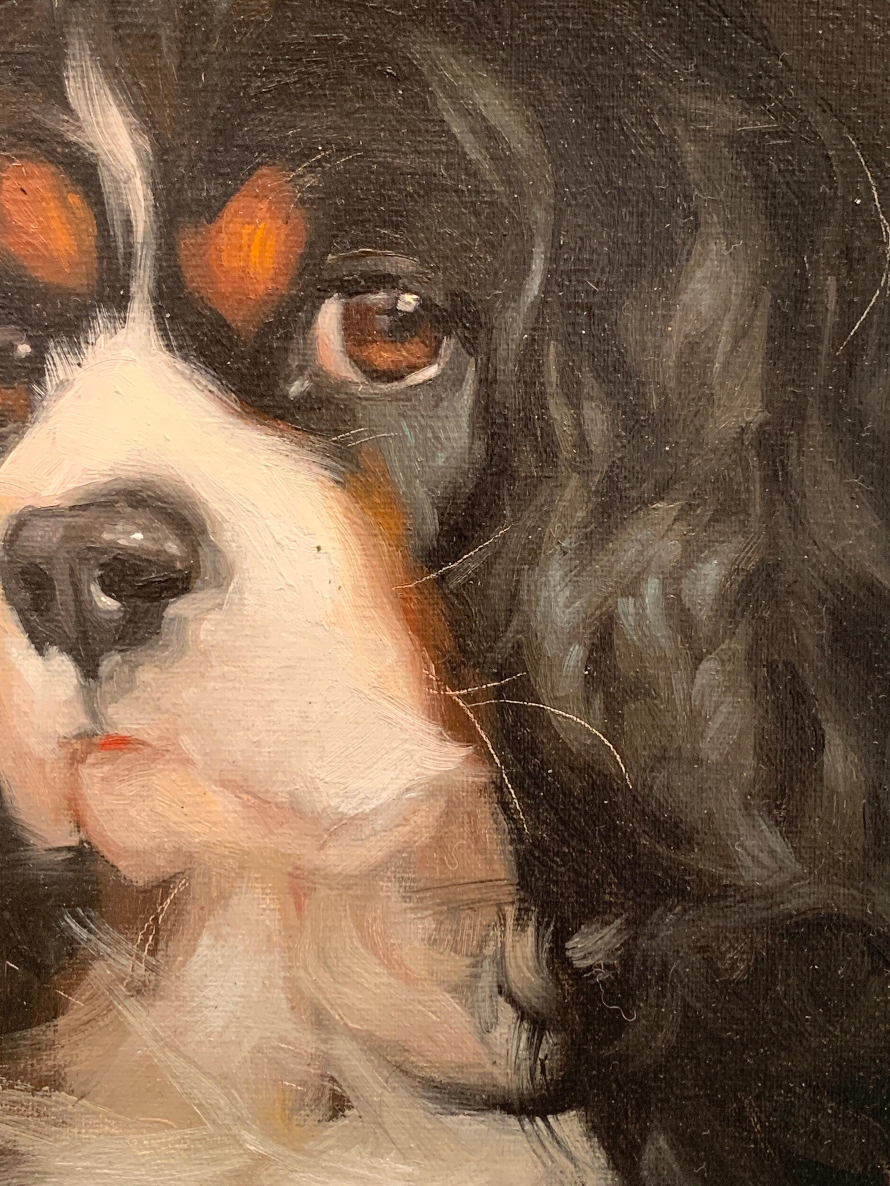 Exceptional Portrait of a King Charles Cavalier spaniel dog - Painting by Jennifer Gennari