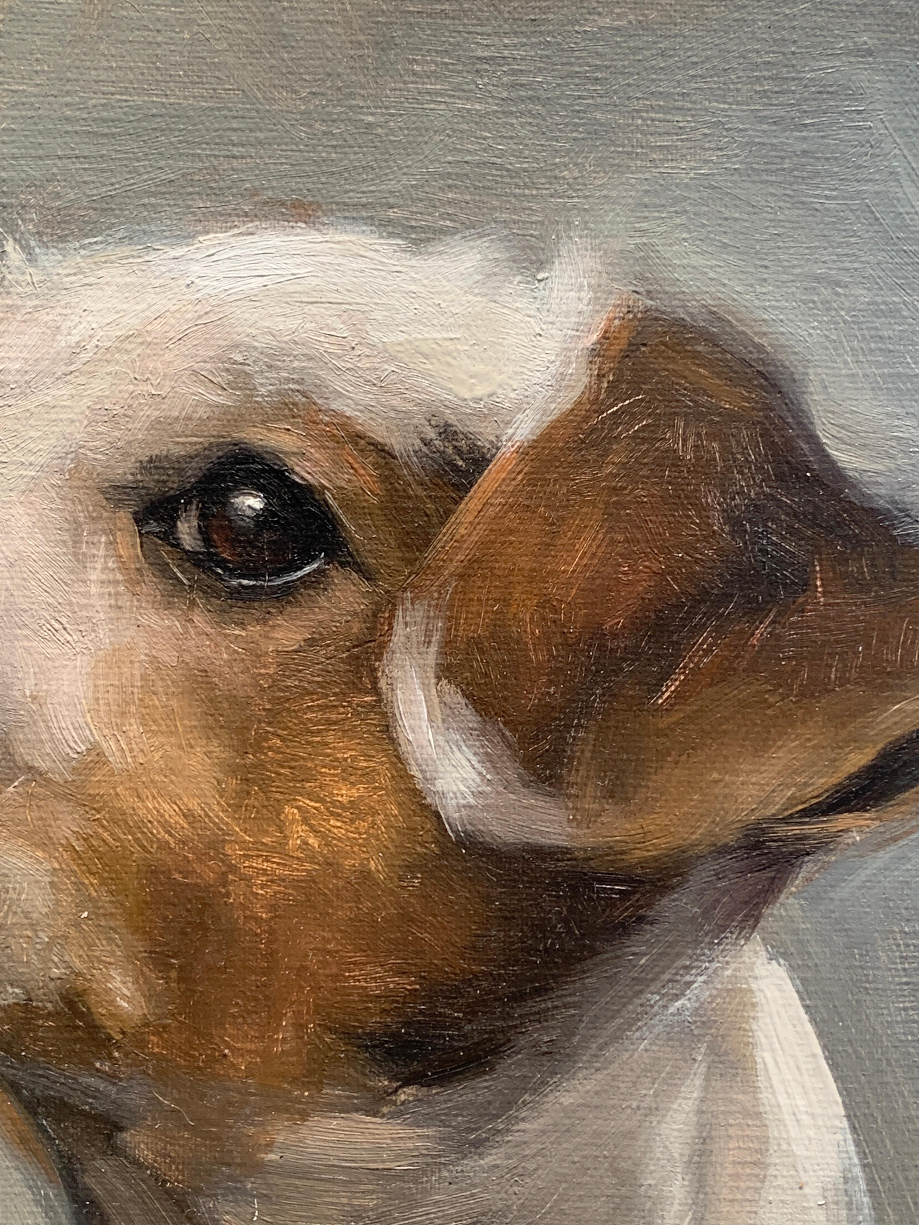 Exceptional Portrait sketch of an American Jack Russell - Painting by Jennifer Gennari