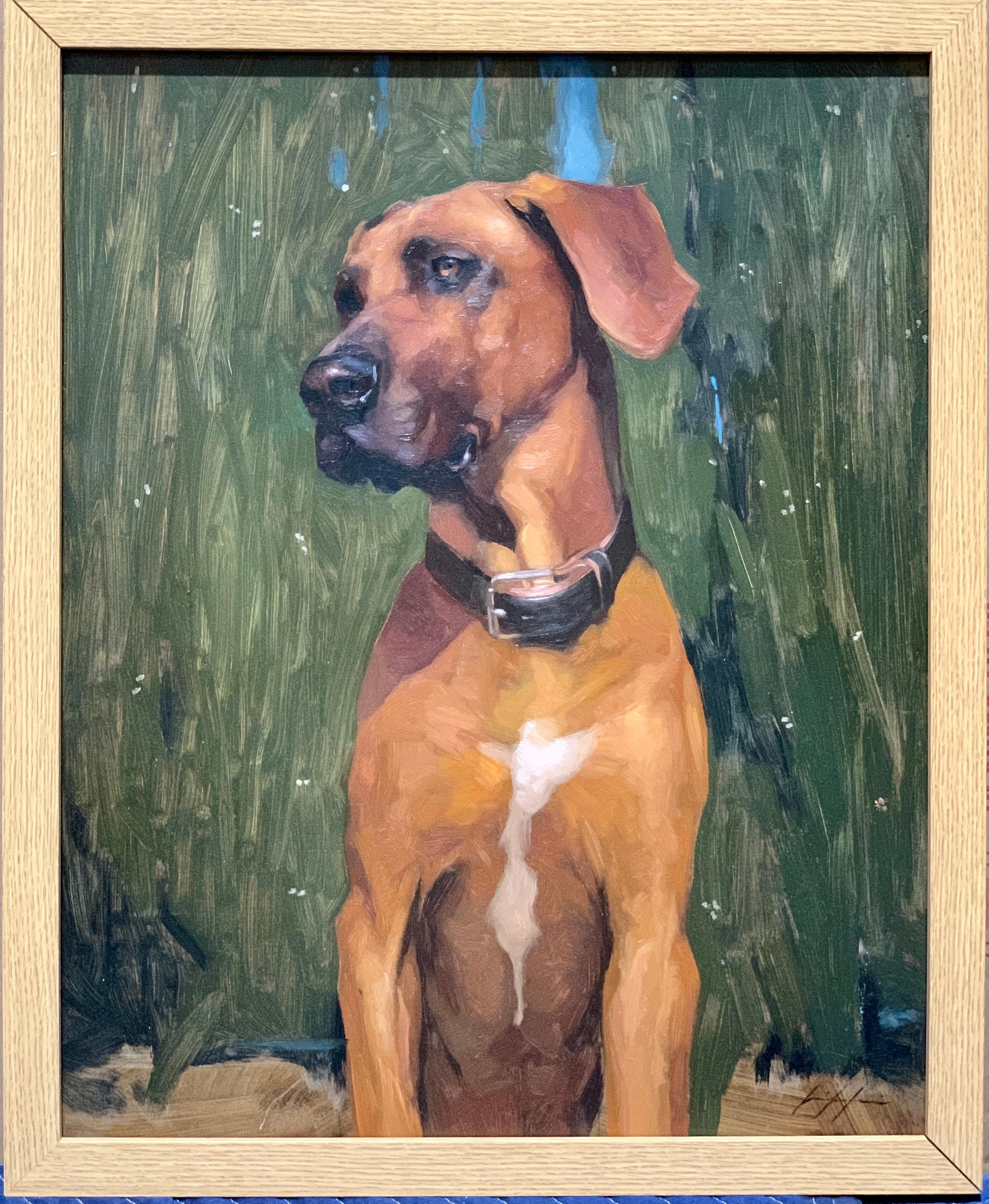 Stunning 21st century American realist portrait of a an American Boxer mix dog