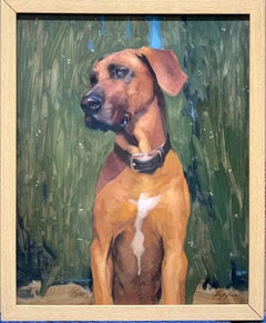 Splendido ritratto realista americano del 21° secolo di un cane mix Boxer americano