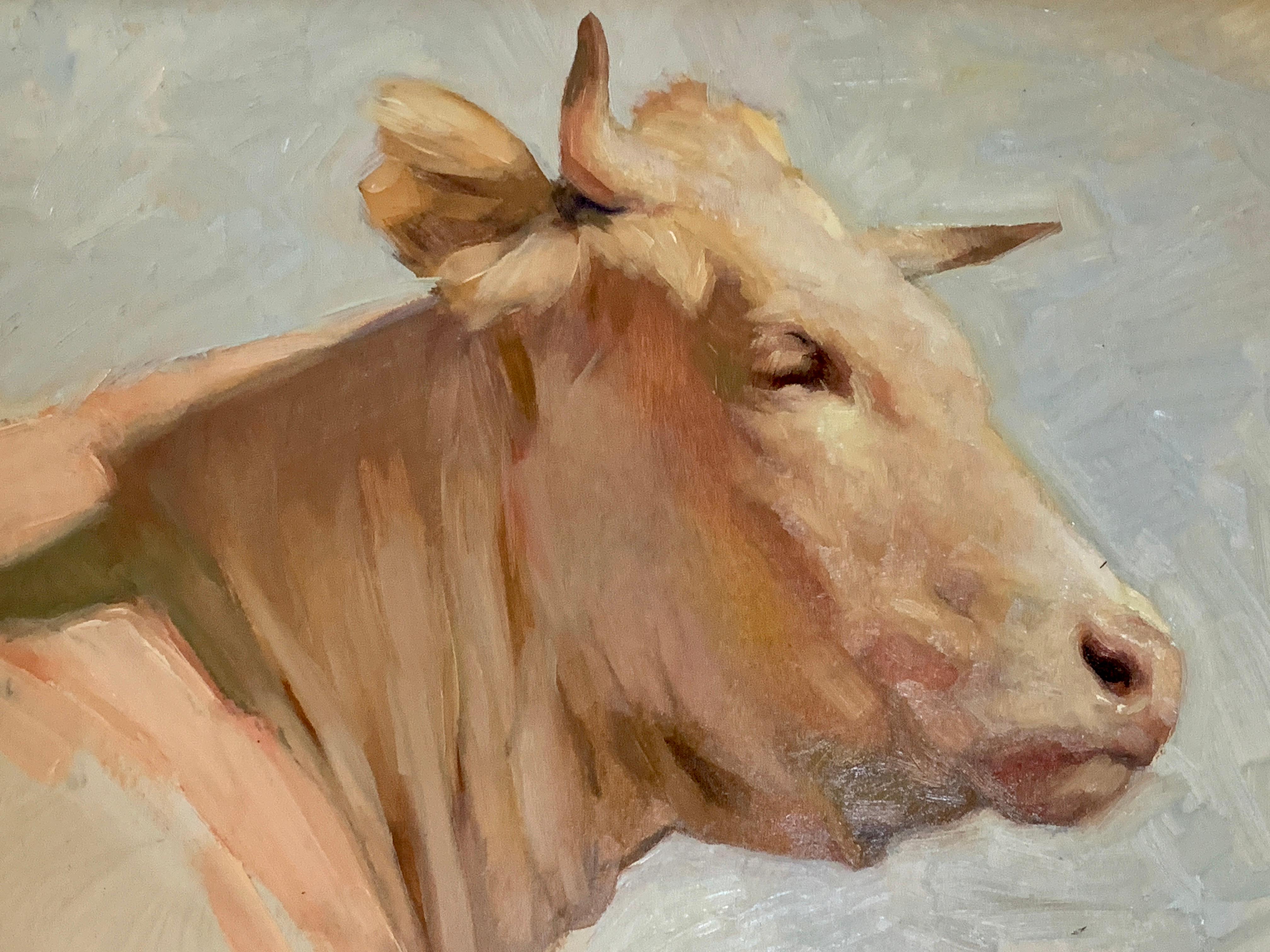 Stunning 21st-century American realist portrait of an American cow - Painting by Jennifer Gennari