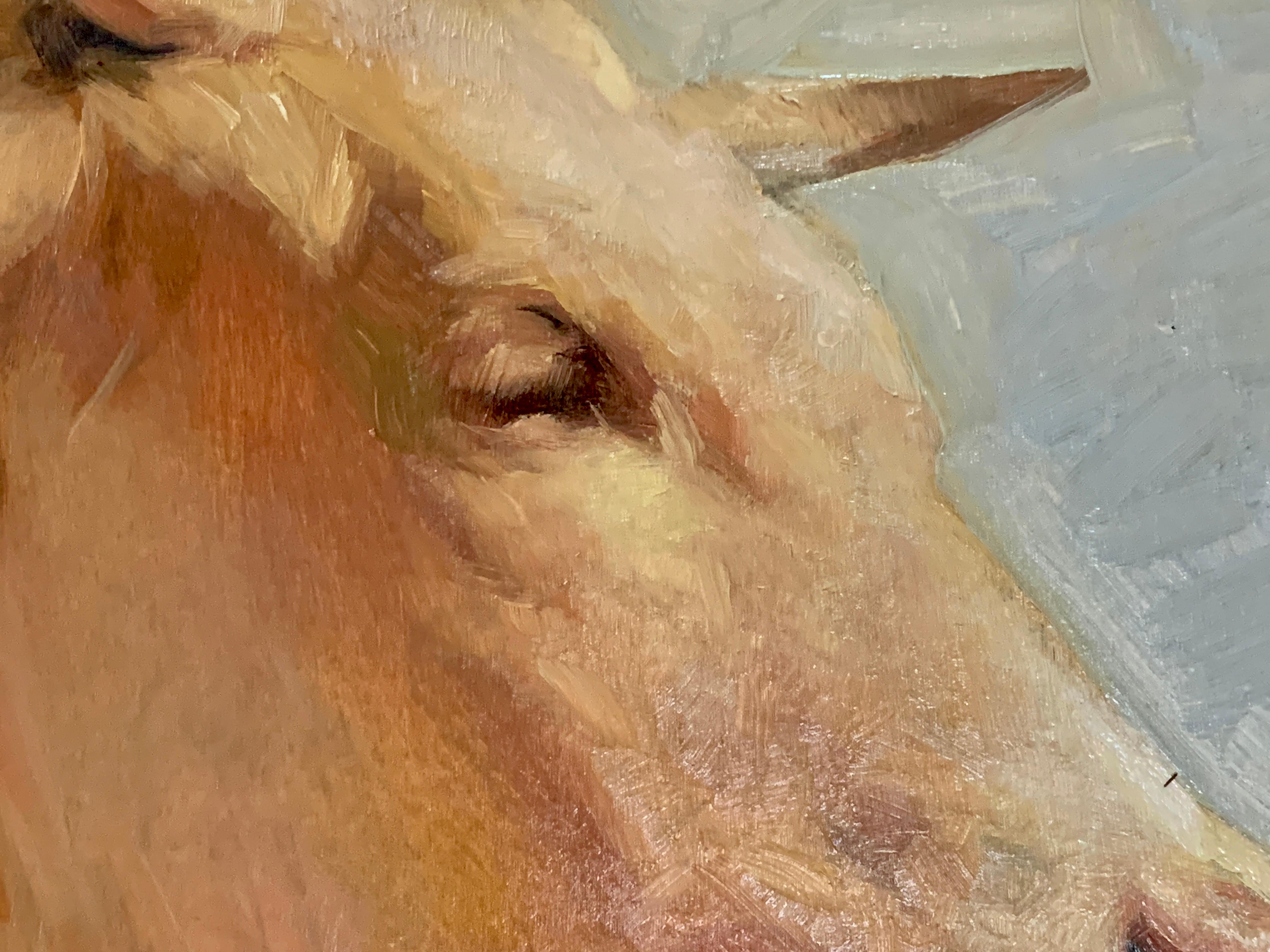 Stunning 21st-century American realist portrait of an American cow - American Realist Painting by Jennifer Gennari