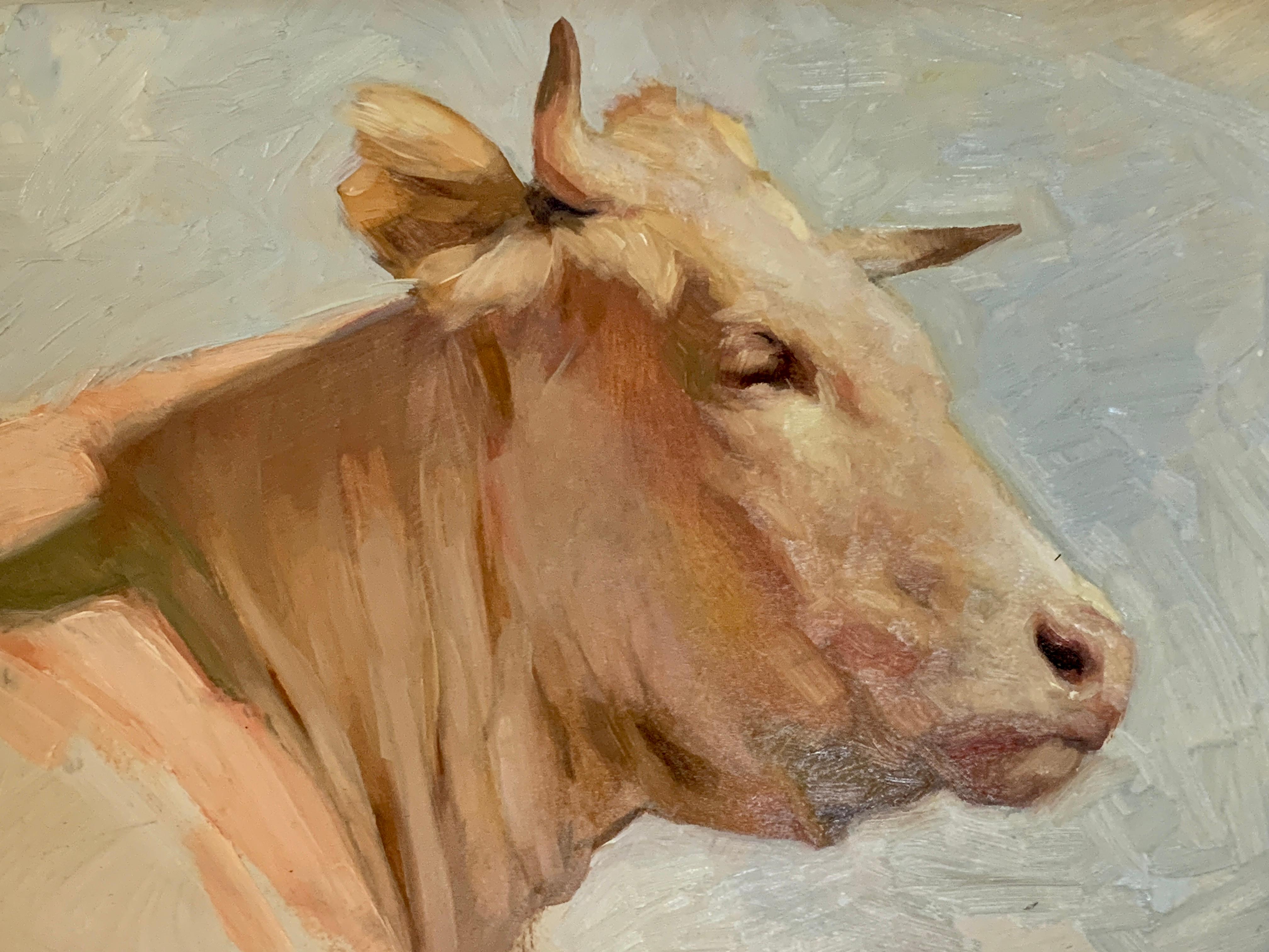 Stunning 21st-century American realist portrait of an American cow.

Simply outstanding quality.

The artist has portrayed the animal with great sensitivity and skill. The animal looks almost as if it's alive in the painting.

Jennifer is one of