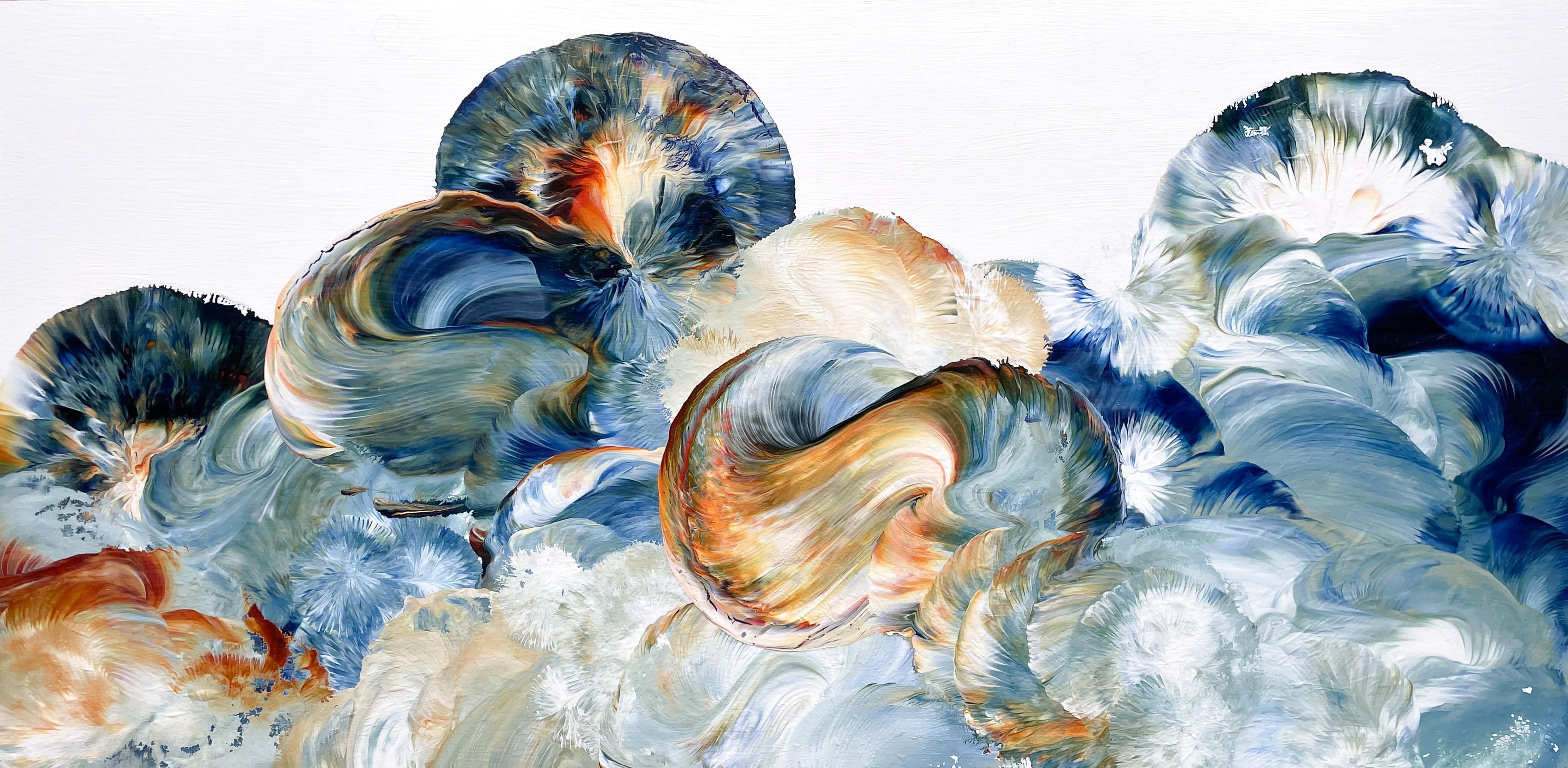 Float No. 10, Wasserlandschaft,  Acryl, Harz, Abstrakt, Blau, Grün, Schwebendes Wasser – Mixed Media Art von Jennifer Glover Riggs
