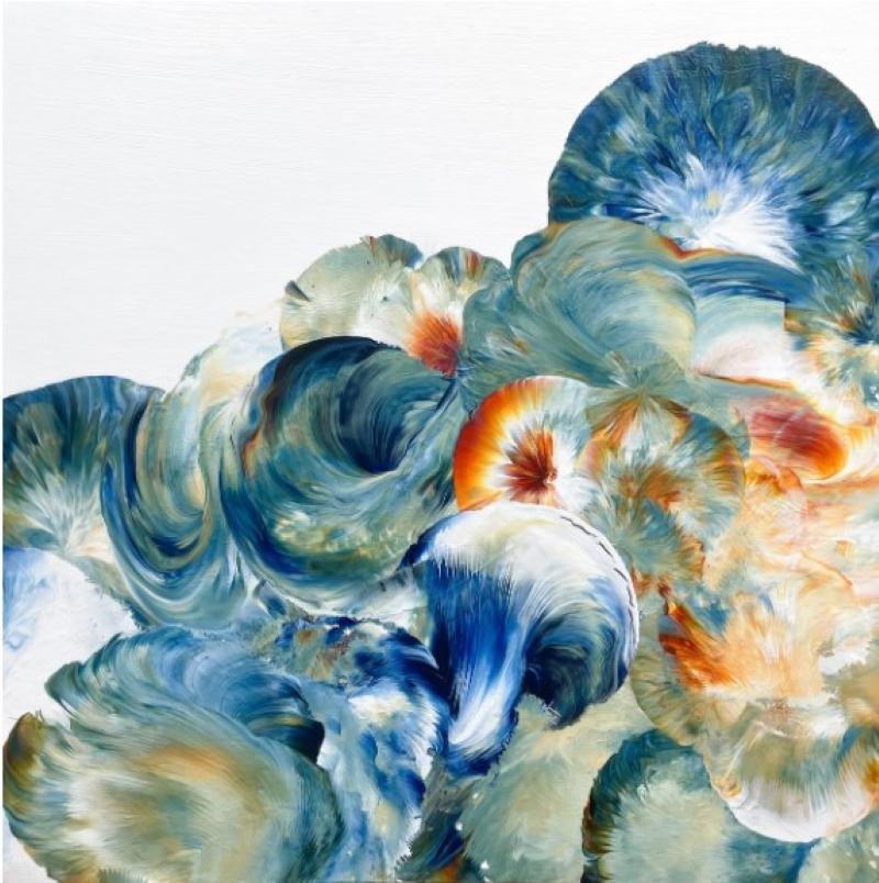 Float No. 15, Waterscape,  Acrylic, Resin, Abstract, Blue, Green, Flowing Water - Mixed Media Art by Jennifer Glover Riggs