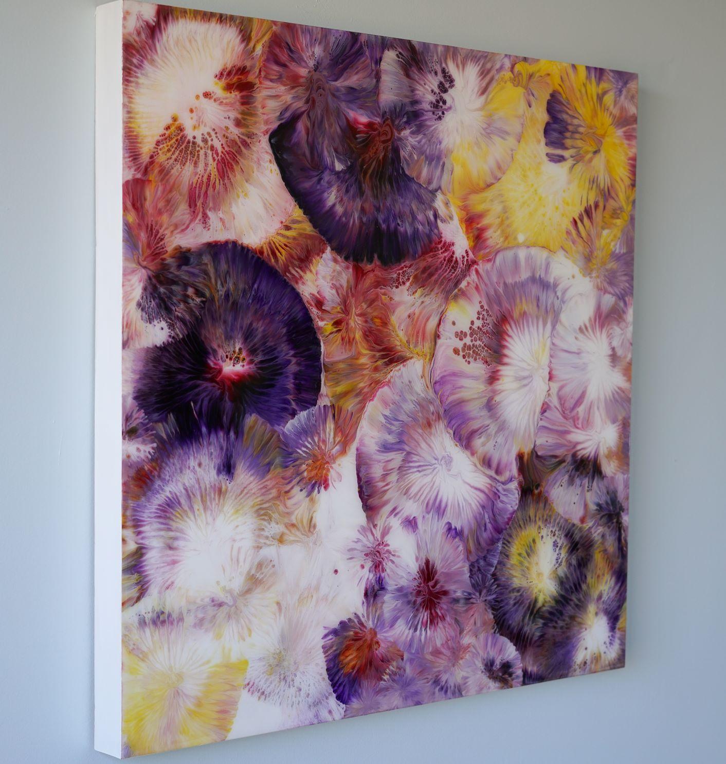 Jennifer Glover Riggs, Celebrate No 10, Acrylic, Resin, Abstract, Purple, Yellow For Sale 1